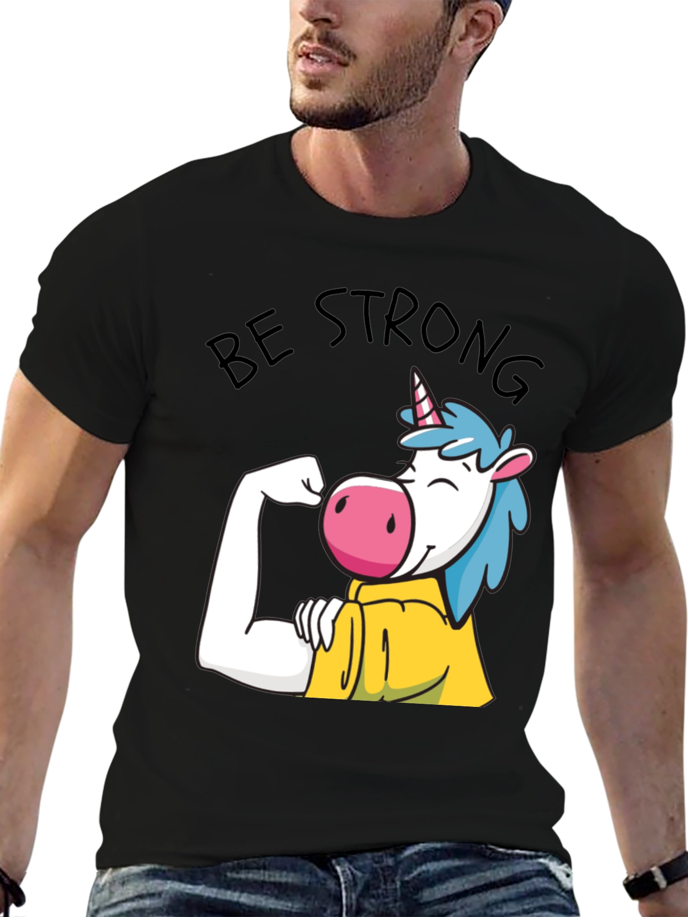 Be Strong Unicorn Graphic Tee - Black