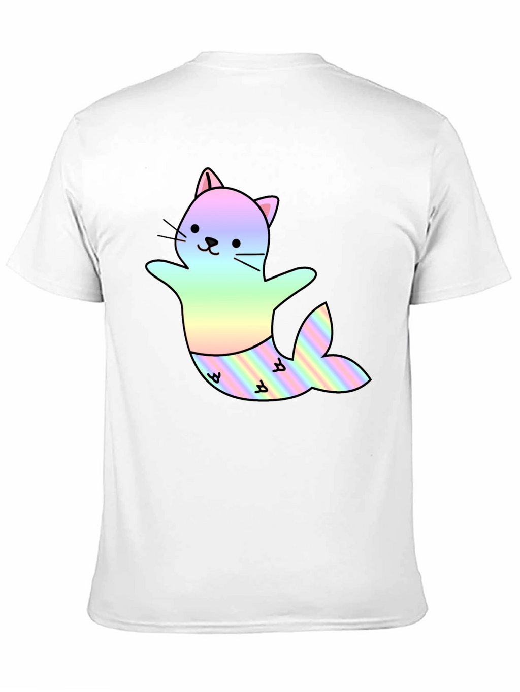 Cute Cat Mermaid T-Shirt - Black