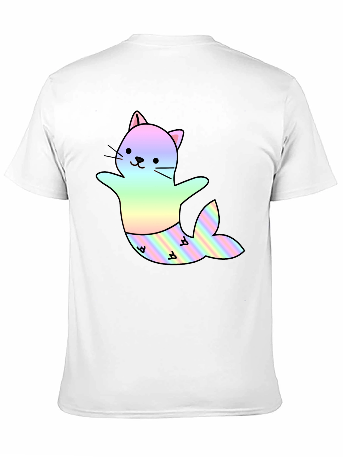 Cute Cat Mermaid T-Shirt - Black