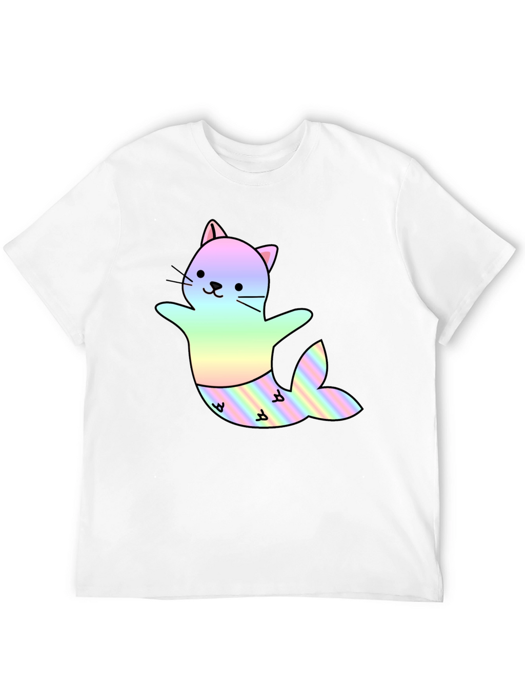 Cute Cat Mermaid T-Shirt - Black
