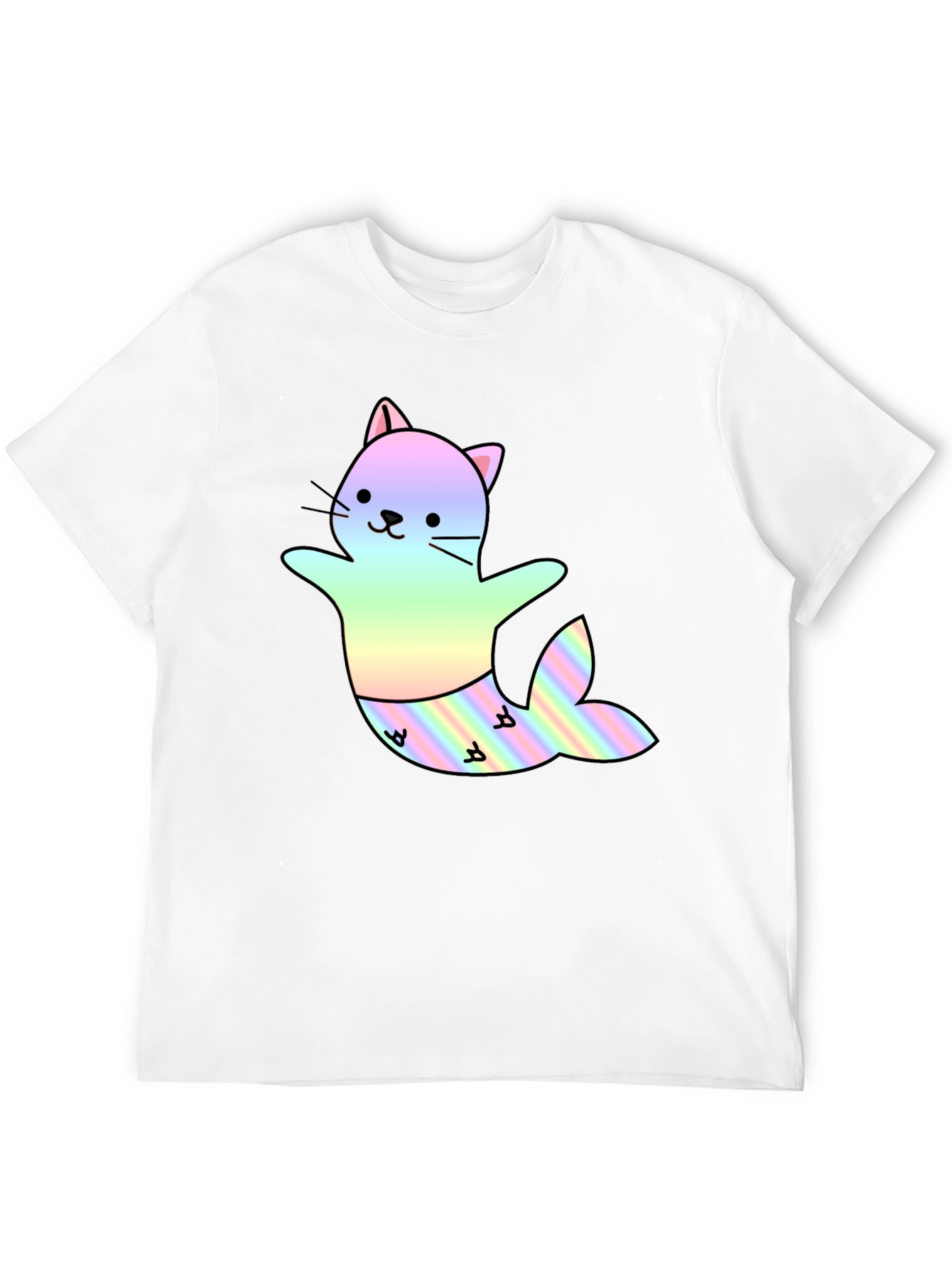 Cute Cat Mermaid T-Shirt - Black