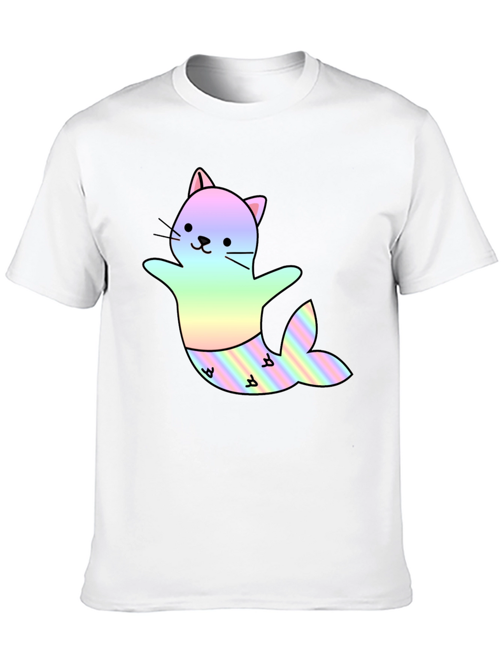 Cute Cat Mermaid T-Shirt - Black