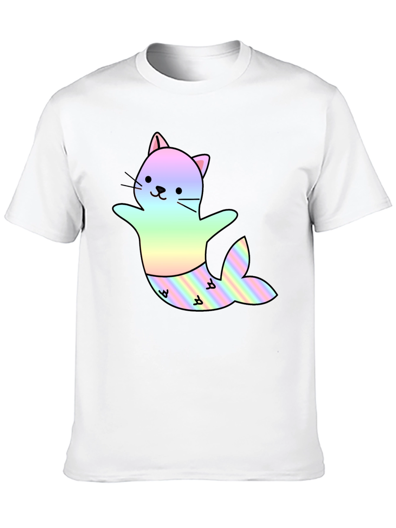 Cute Cat Mermaid T-Shirt - Black