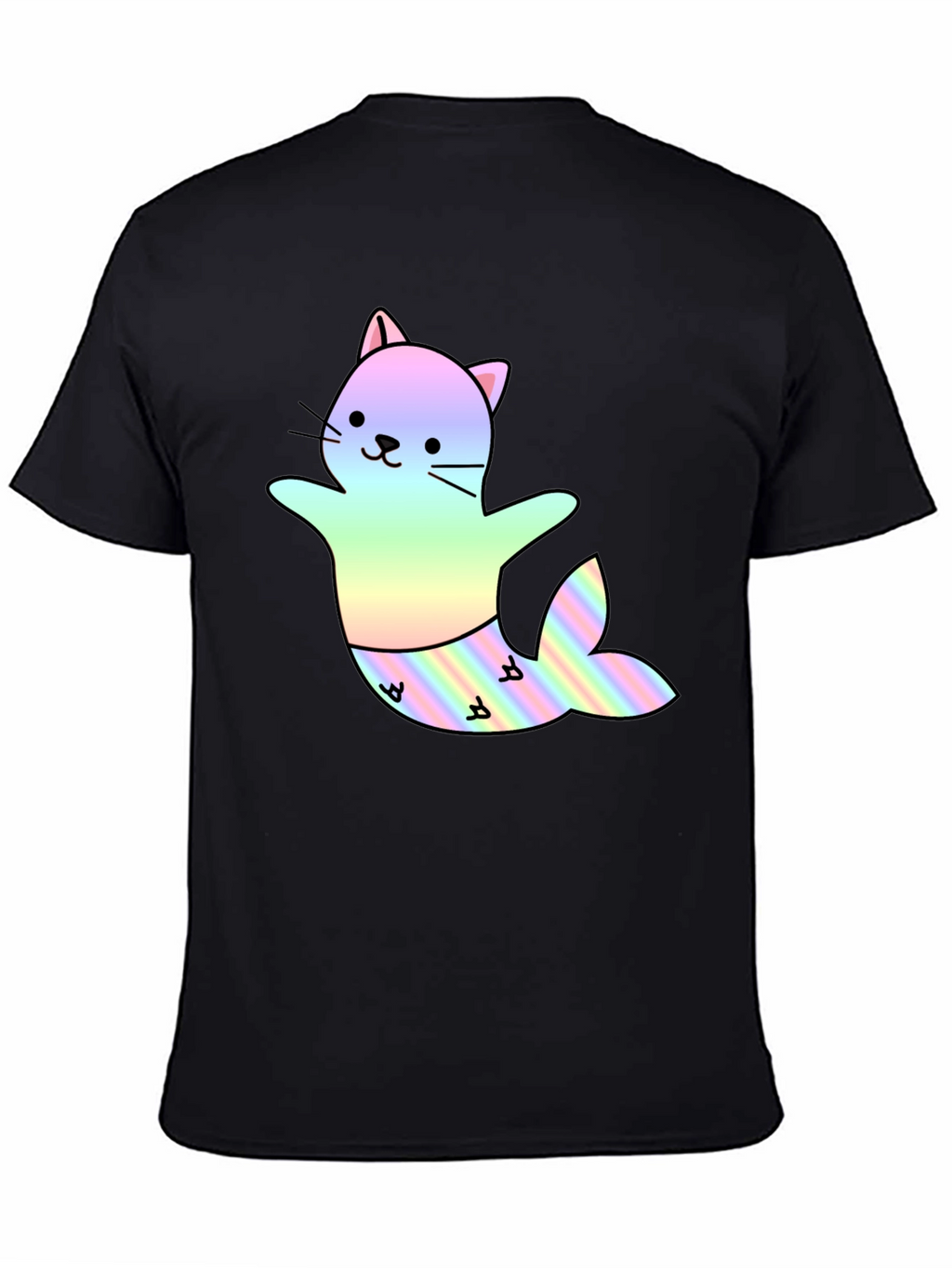 Cute Cat Mermaid T-Shirt - Black