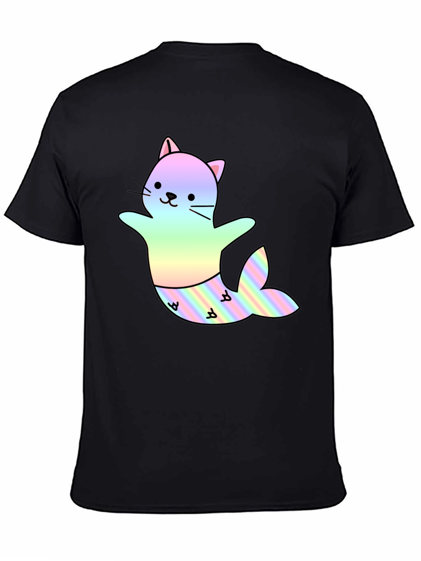 Cute Cat Mermaid T-Shirt - Black