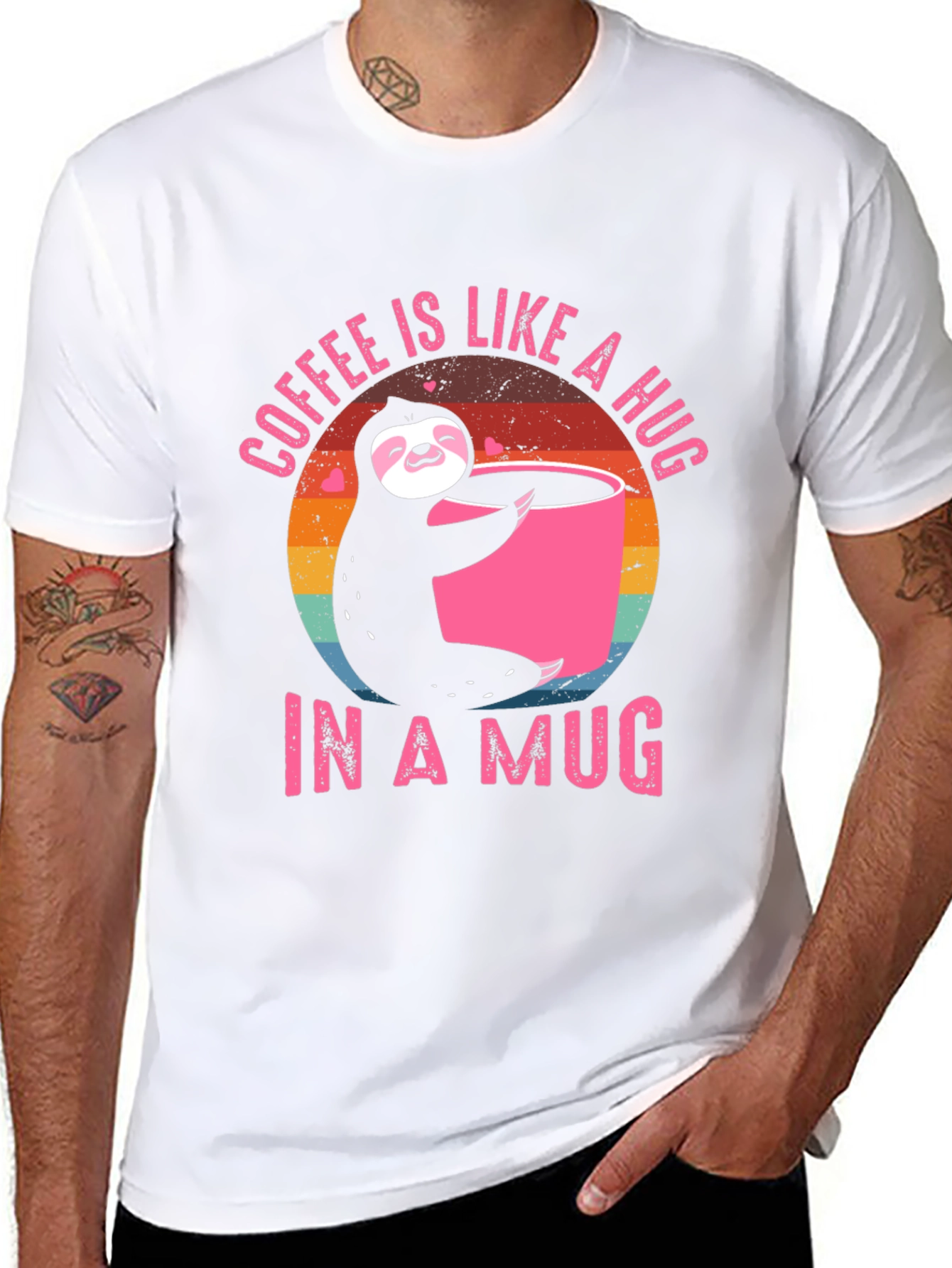 Coffee Sloth Graphic Tee - Coffee is Like A Hug In A Mug