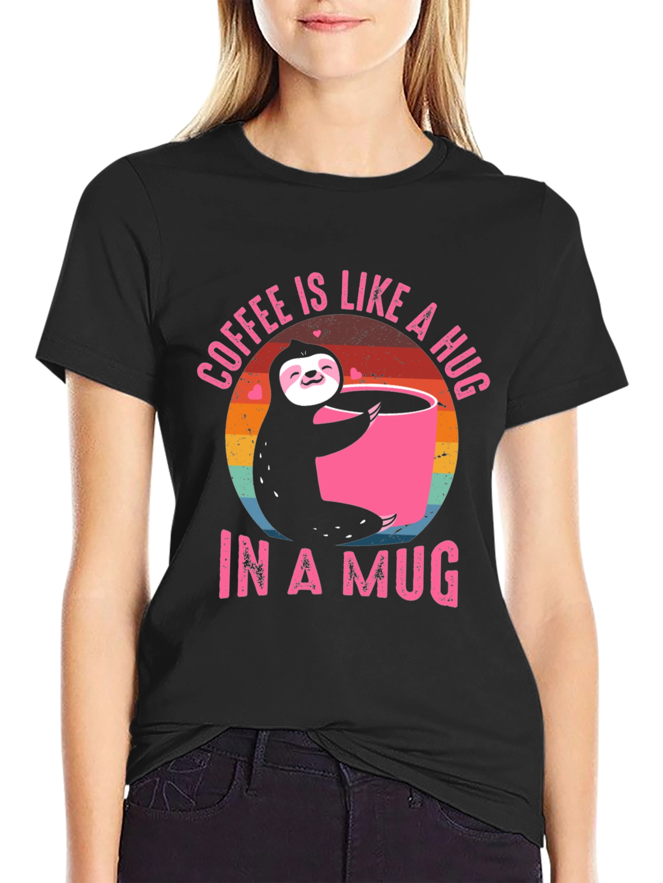 Coffee Sloth Graphic Tee - Coffee is Like A Hug In A Mug