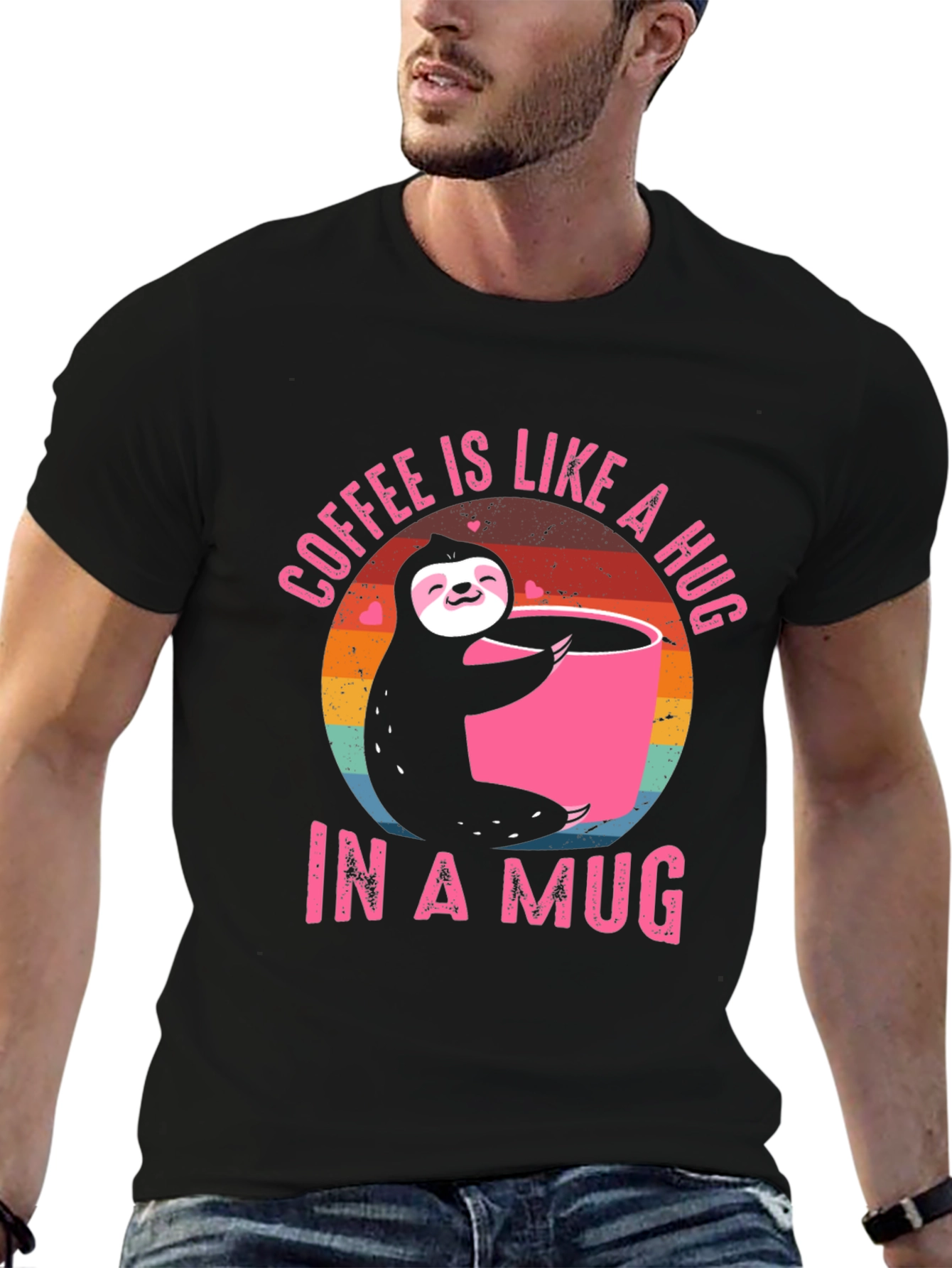 Coffee Sloth Graphic Tee - Coffee is Like A Hug In A Mug