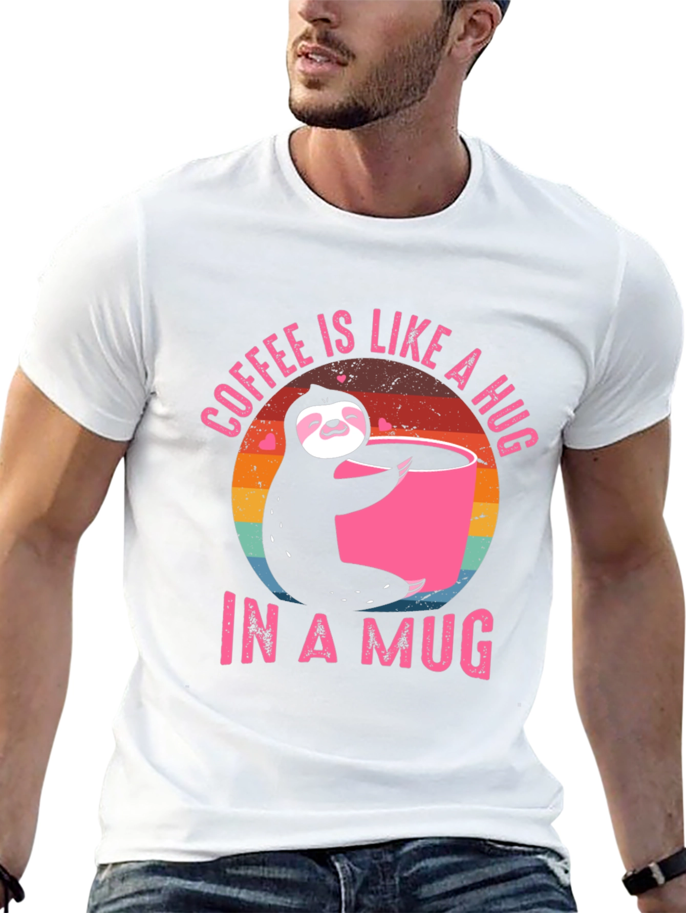 Coffee Sloth Graphic Tee - Coffee is Like A Hug In A Mug