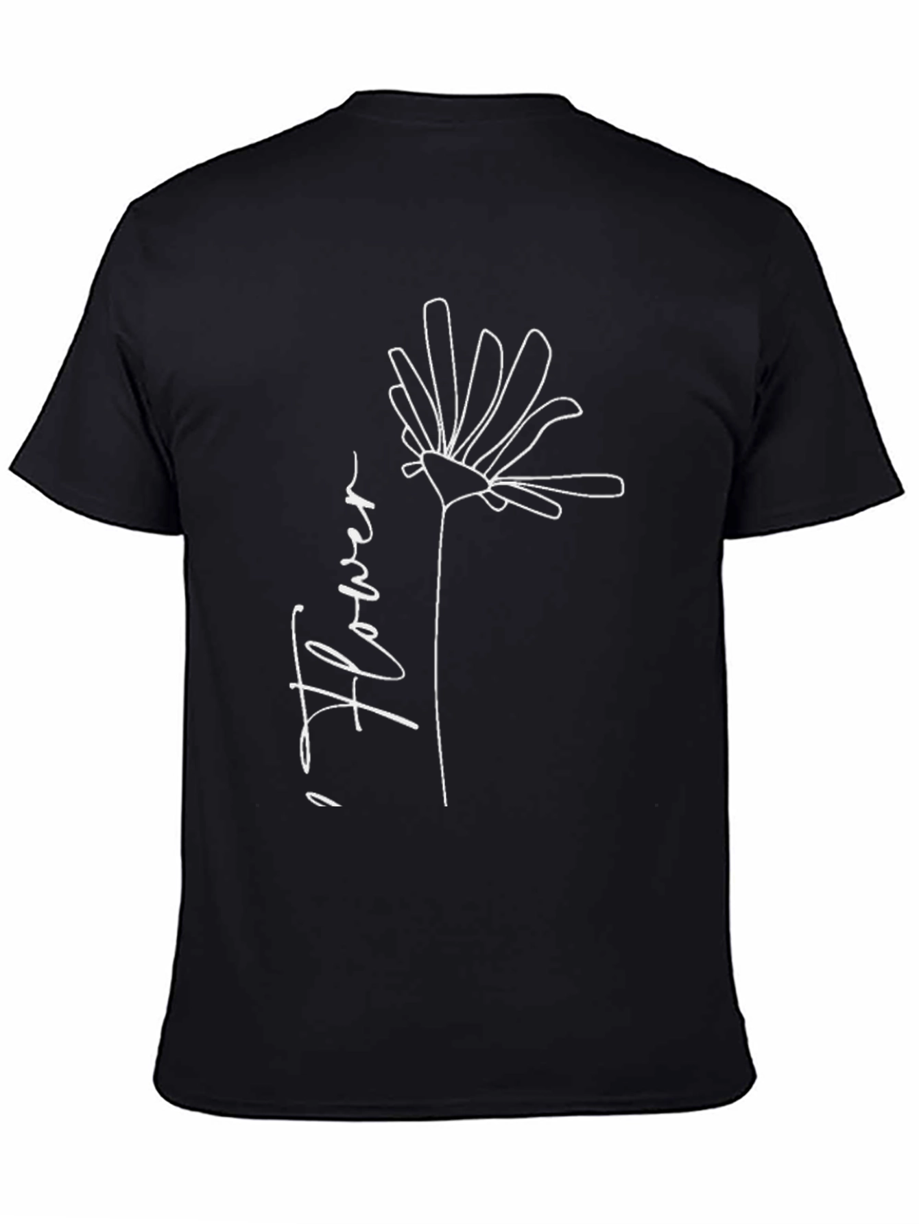 Minimalist Flower Line Art Black T-Shirt