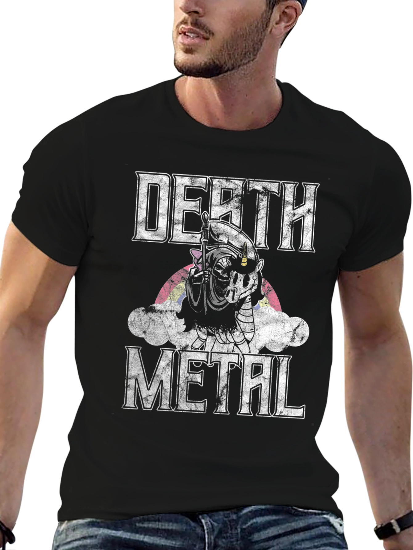 Death Metal Unicorn T-Shirt - Grim Reaper Rainbow Tee