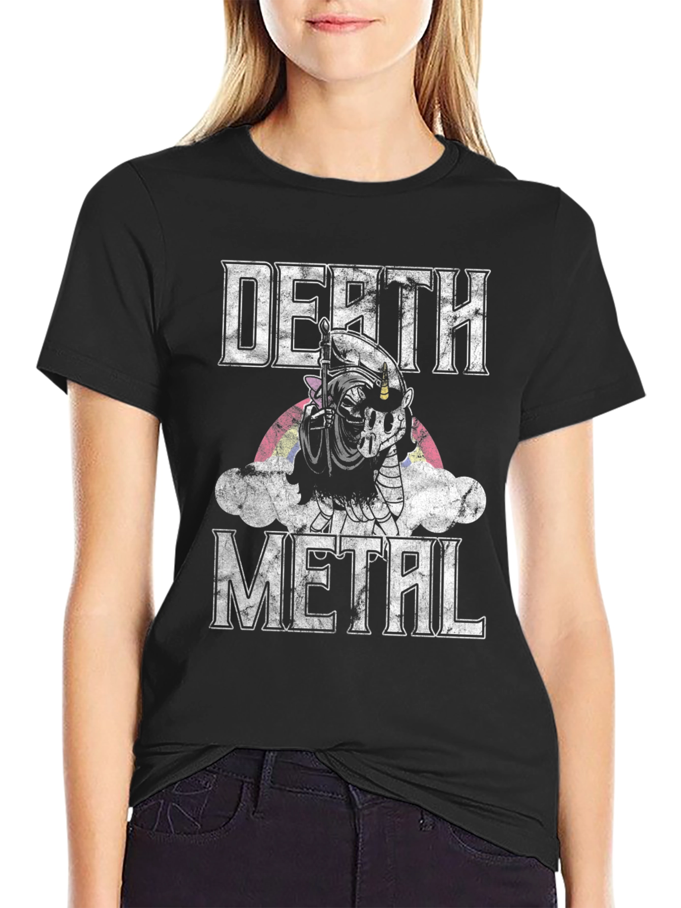 Death Metal Unicorn T-Shirt - Grim Reaper Rainbow Tee