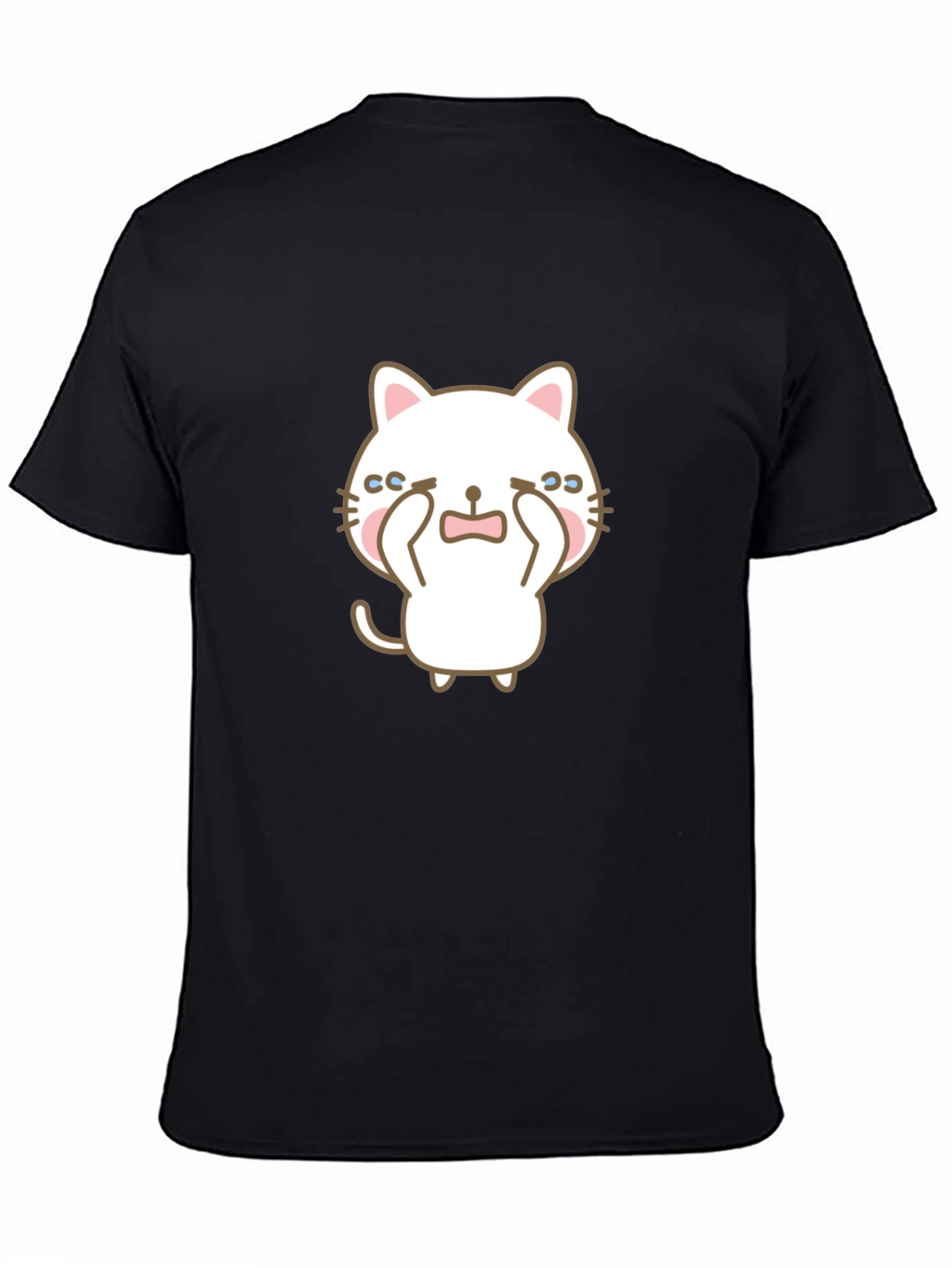 Cute Crying Cat Graphic Black T-Shirt
