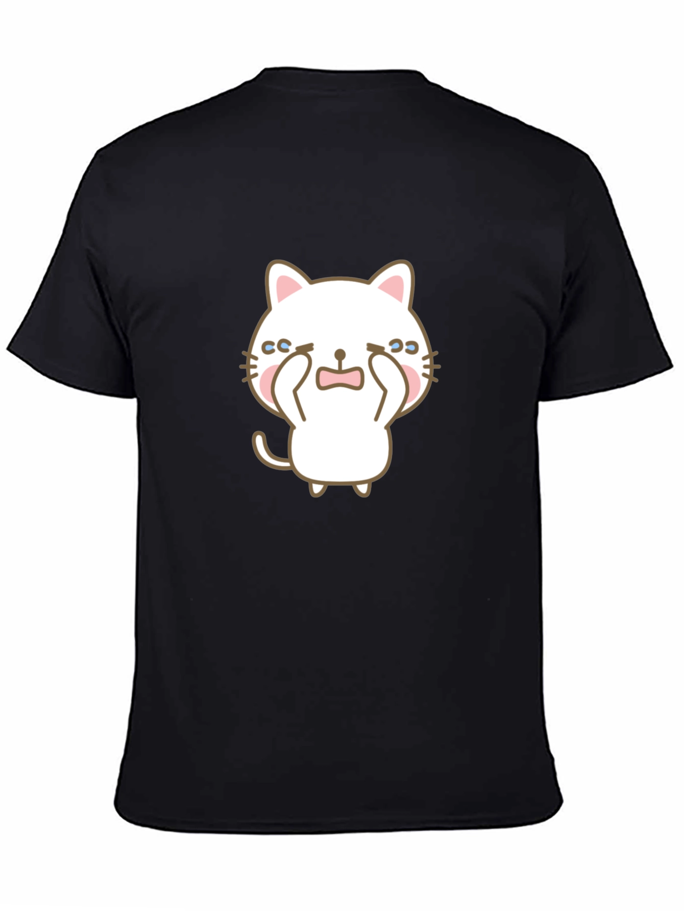 Cute Crying Cat Graphic Black T-Shirt