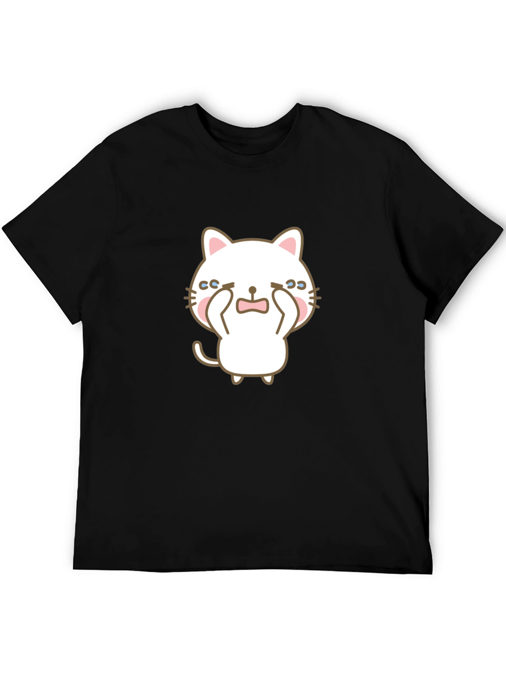 Cute Crying Cat Graphic Black T-Shirt