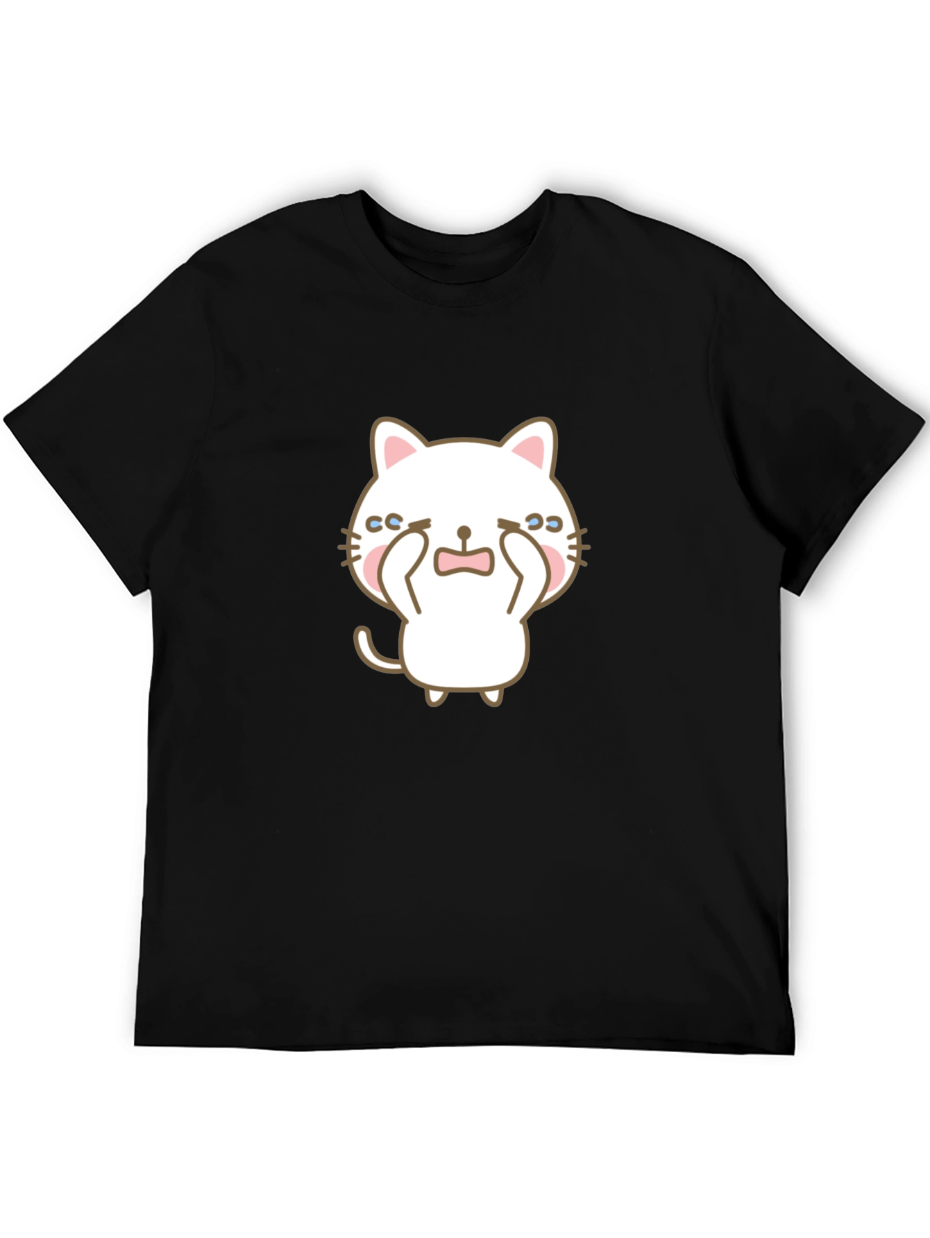 Cute Crying Cat Graphic Black T-Shirt