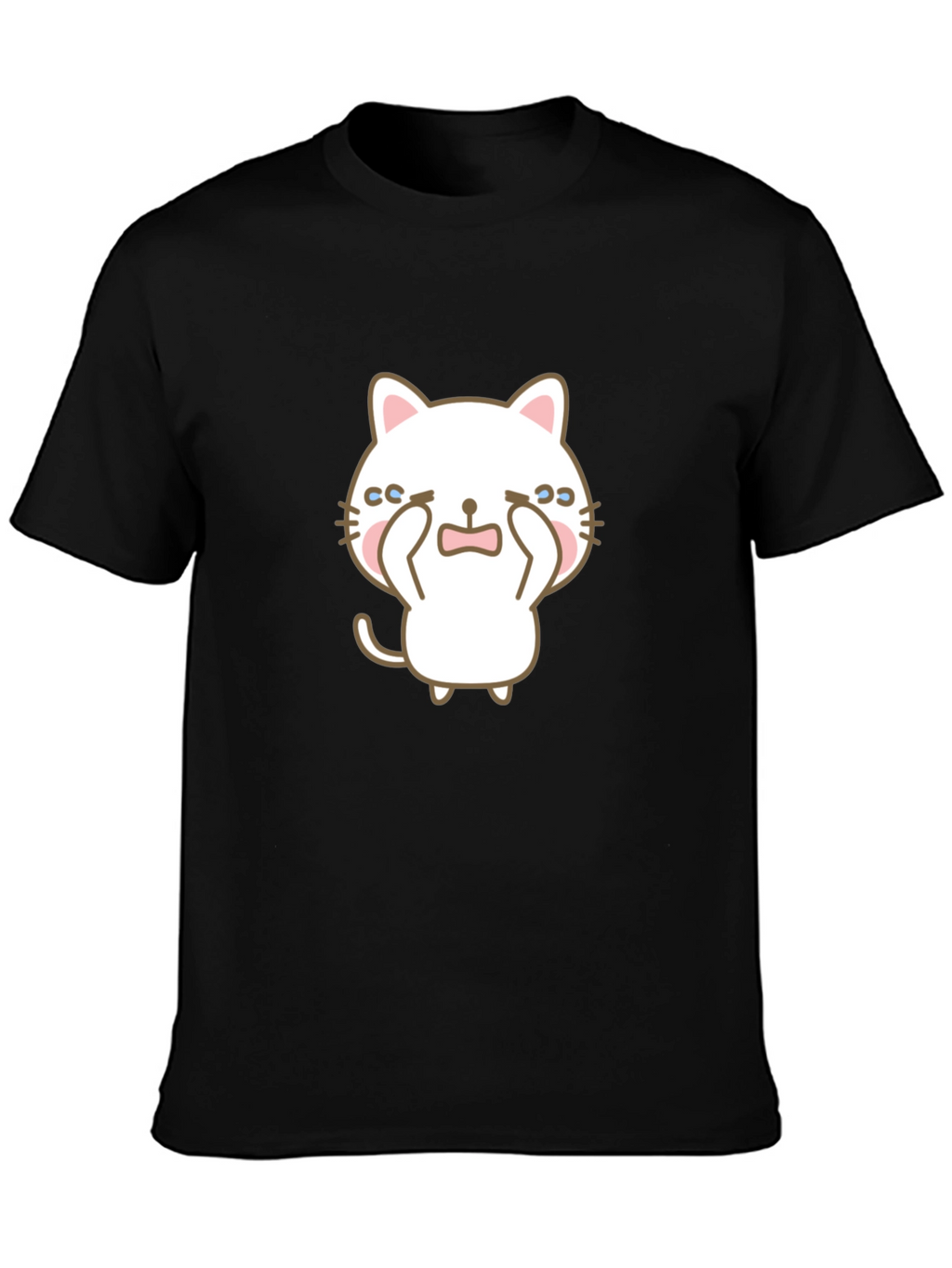 Cute Crying Cat Graphic Black T-Shirt