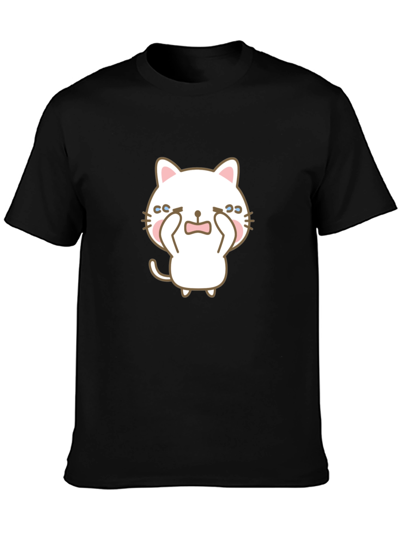 Cute Crying Cat Graphic Black T-Shirt