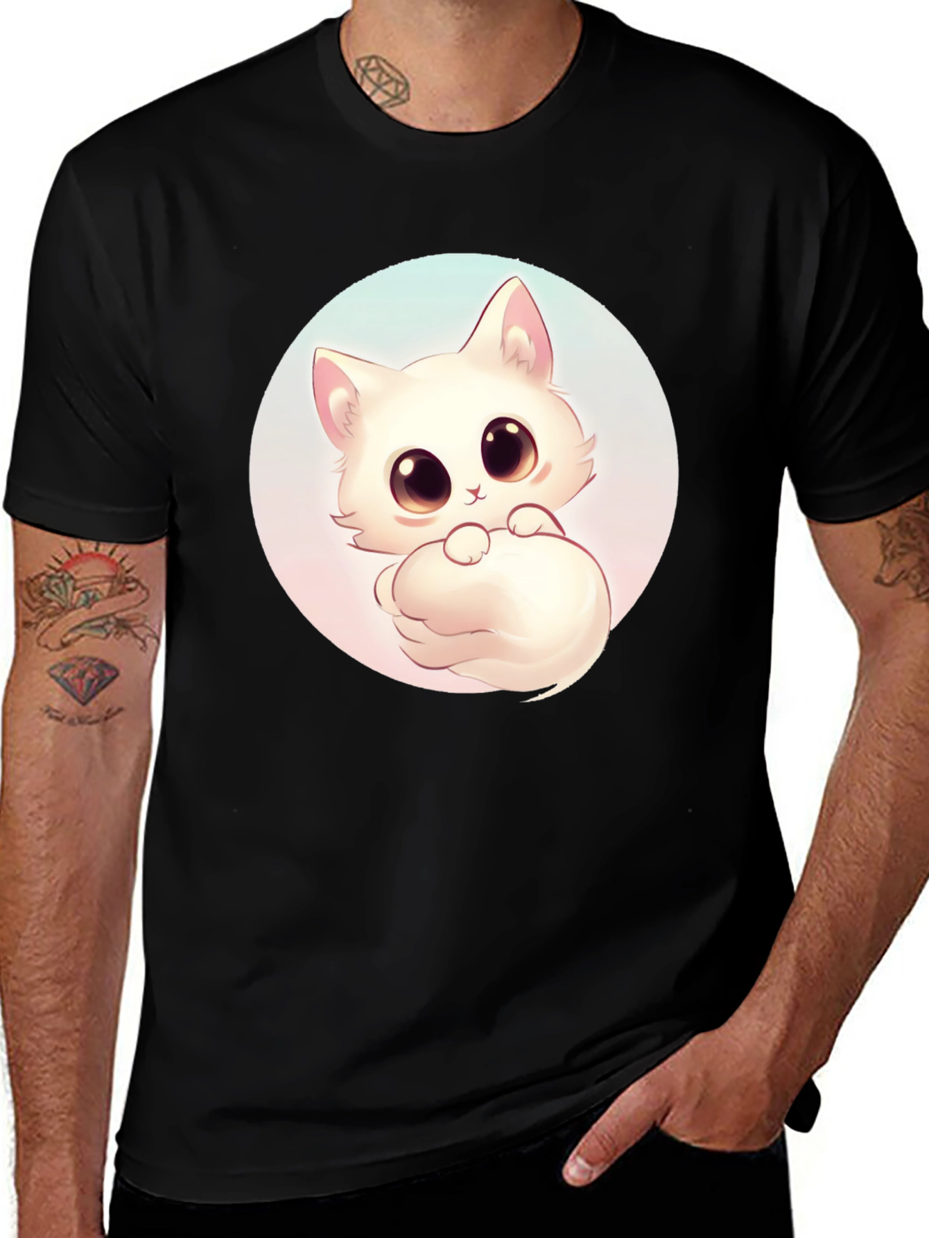 Cute Cat Graphic Tee - Black Cotton Comfort