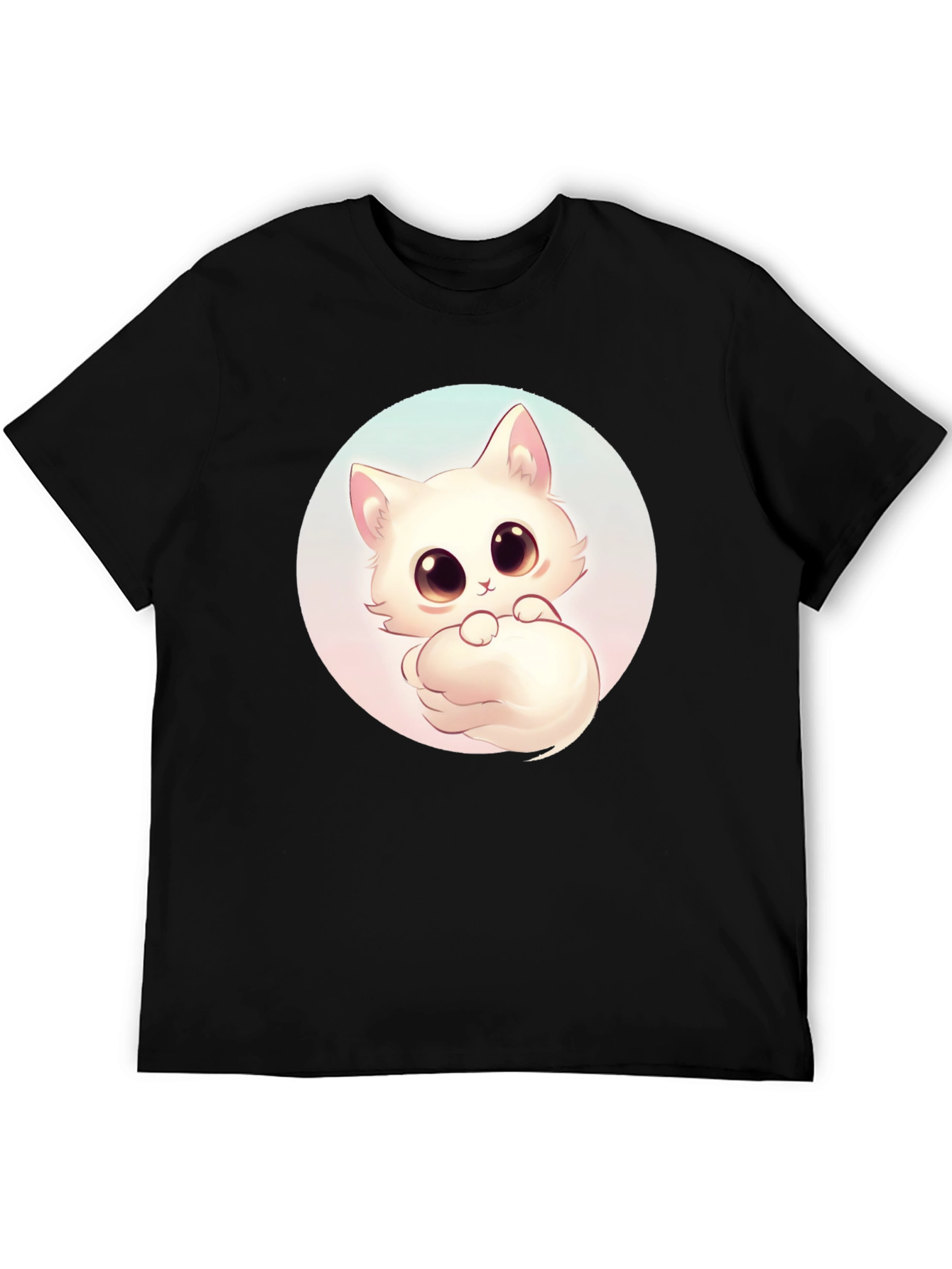 Cute Cat Graphic Tee - Black Cotton Comfort