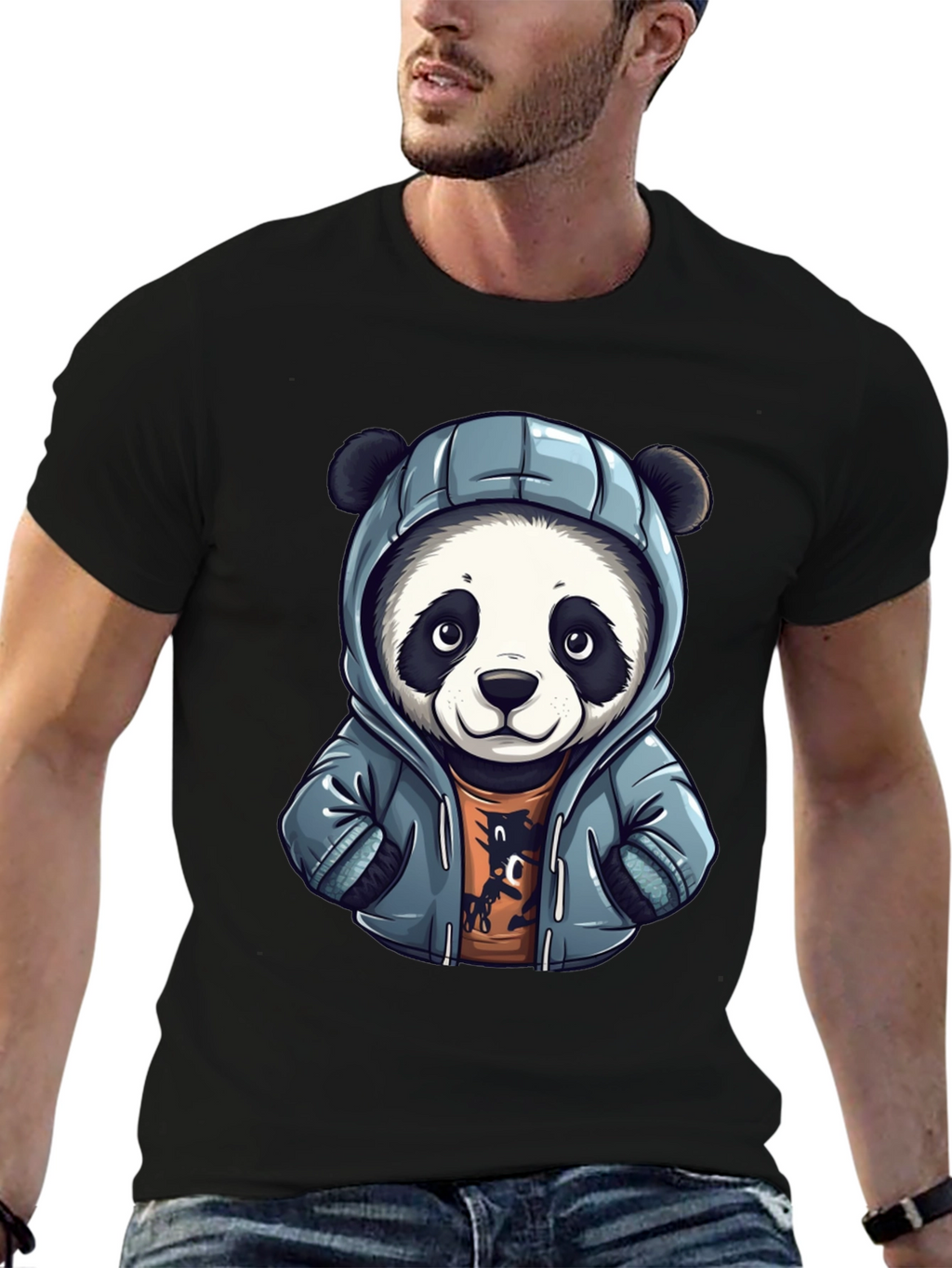 Cool Panda in Hoodie Graphic T-Shirt