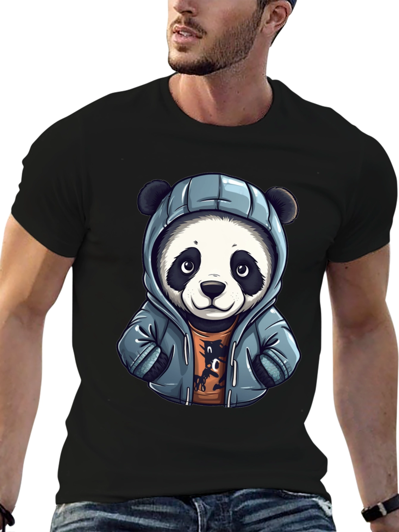 Cool Panda in Hoodie Graphic T-Shirt