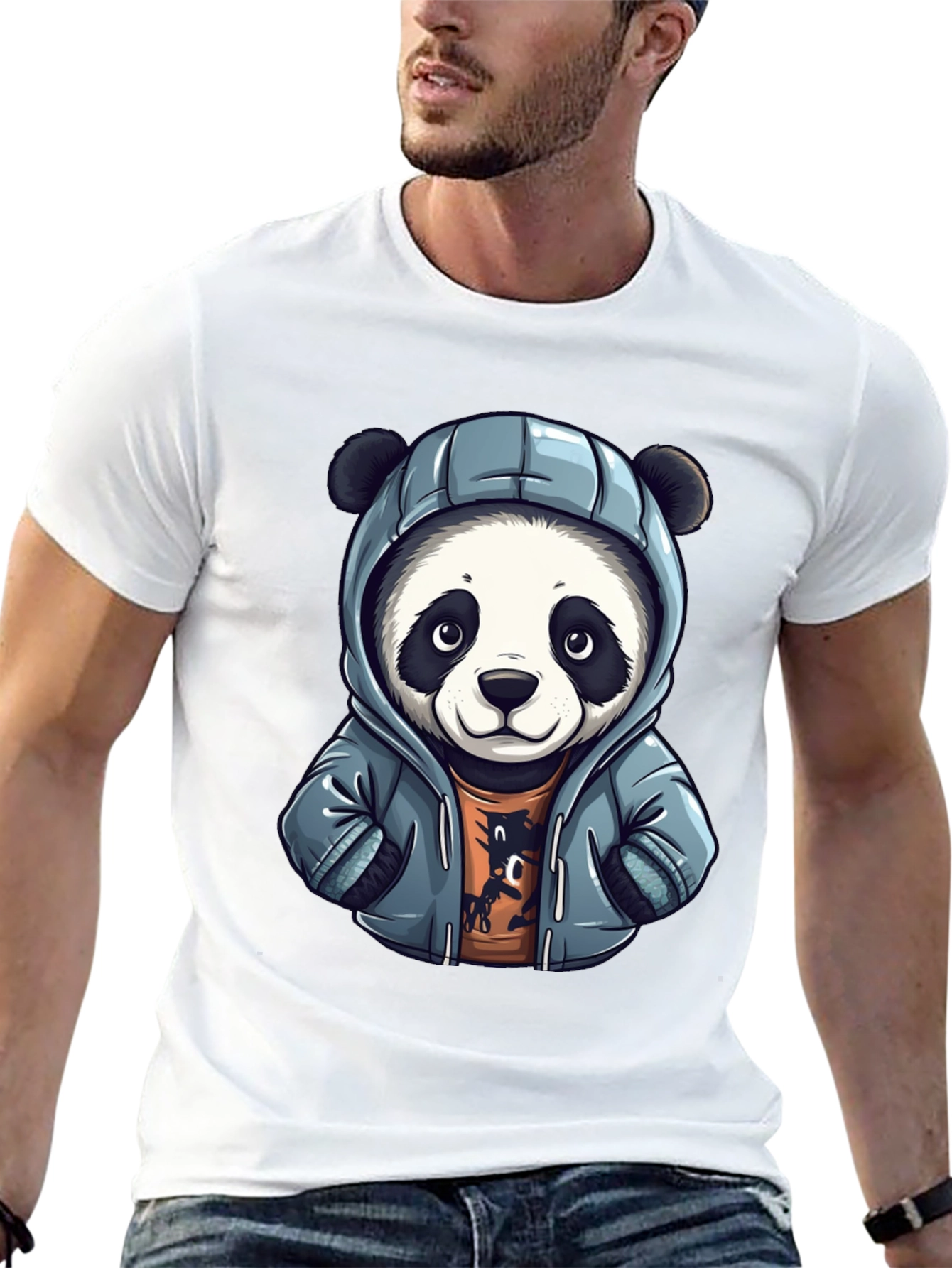 Cool Panda in Hoodie Graphic T-Shirt