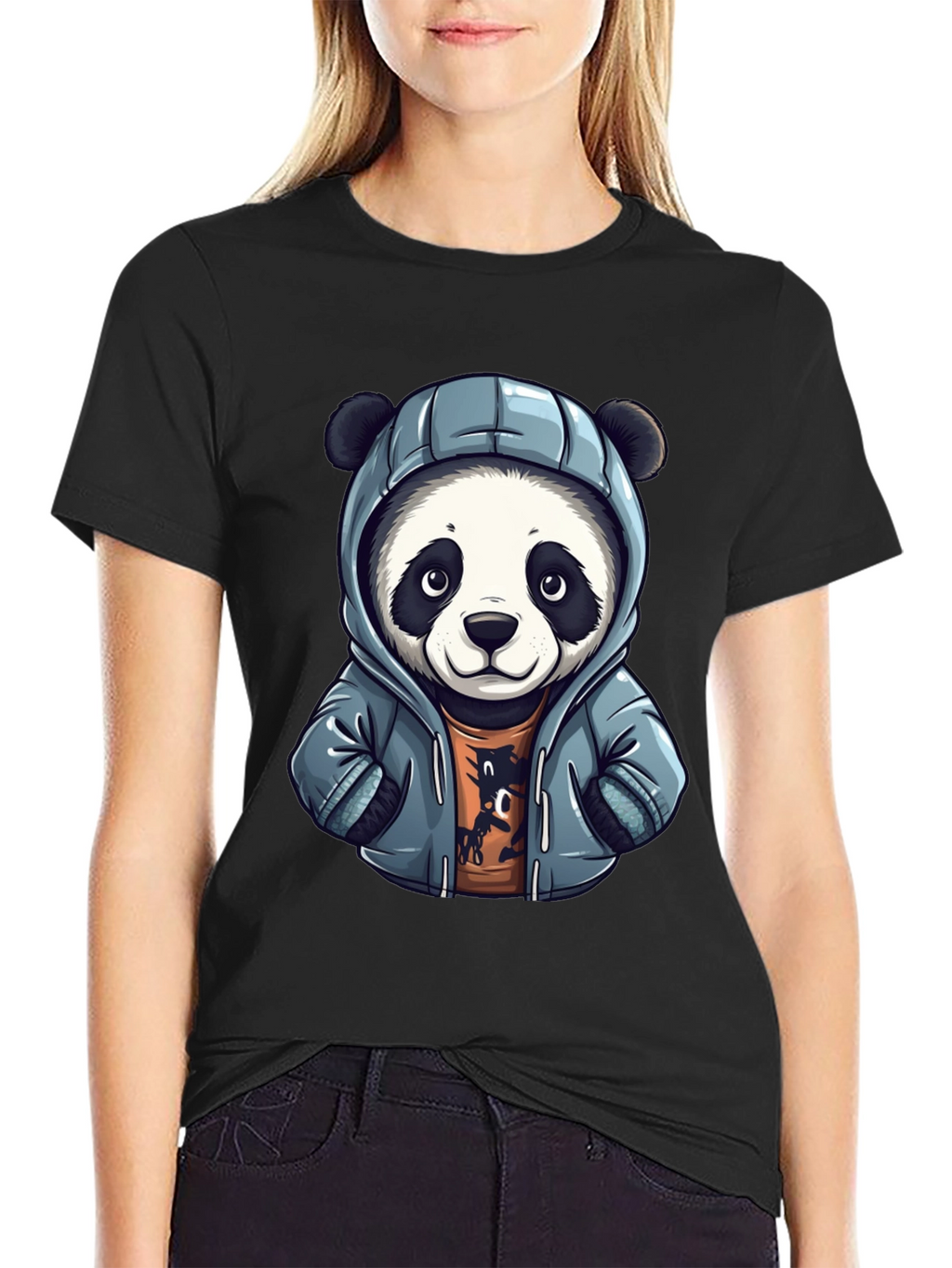 Cool Panda in Hoodie Graphic T-Shirt
