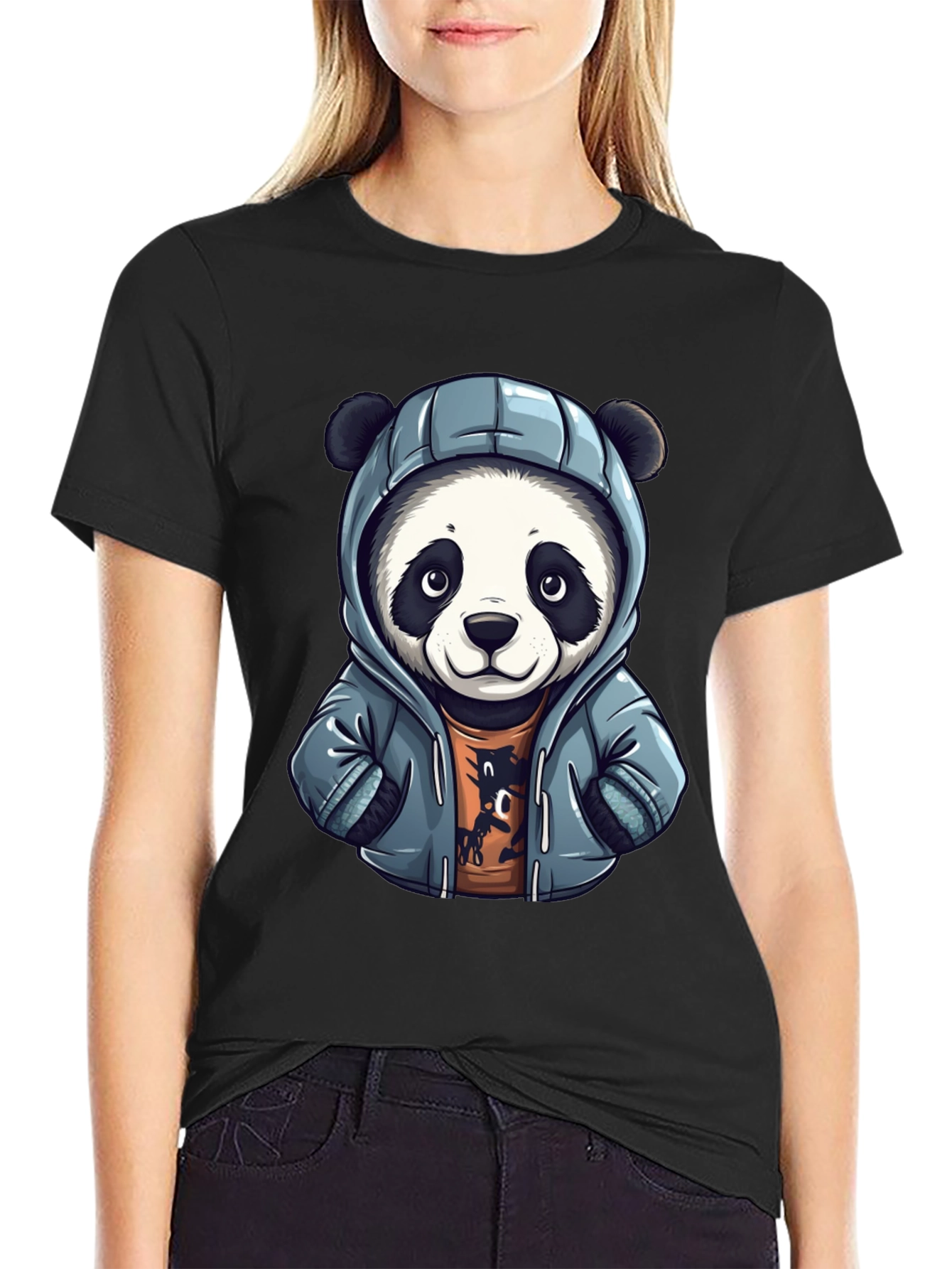 Cool Panda in Hoodie Graphic T-Shirt