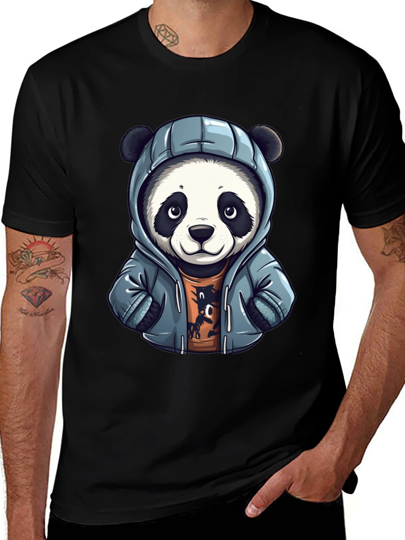 Cool Panda in Hoodie Graphic T-Shirt