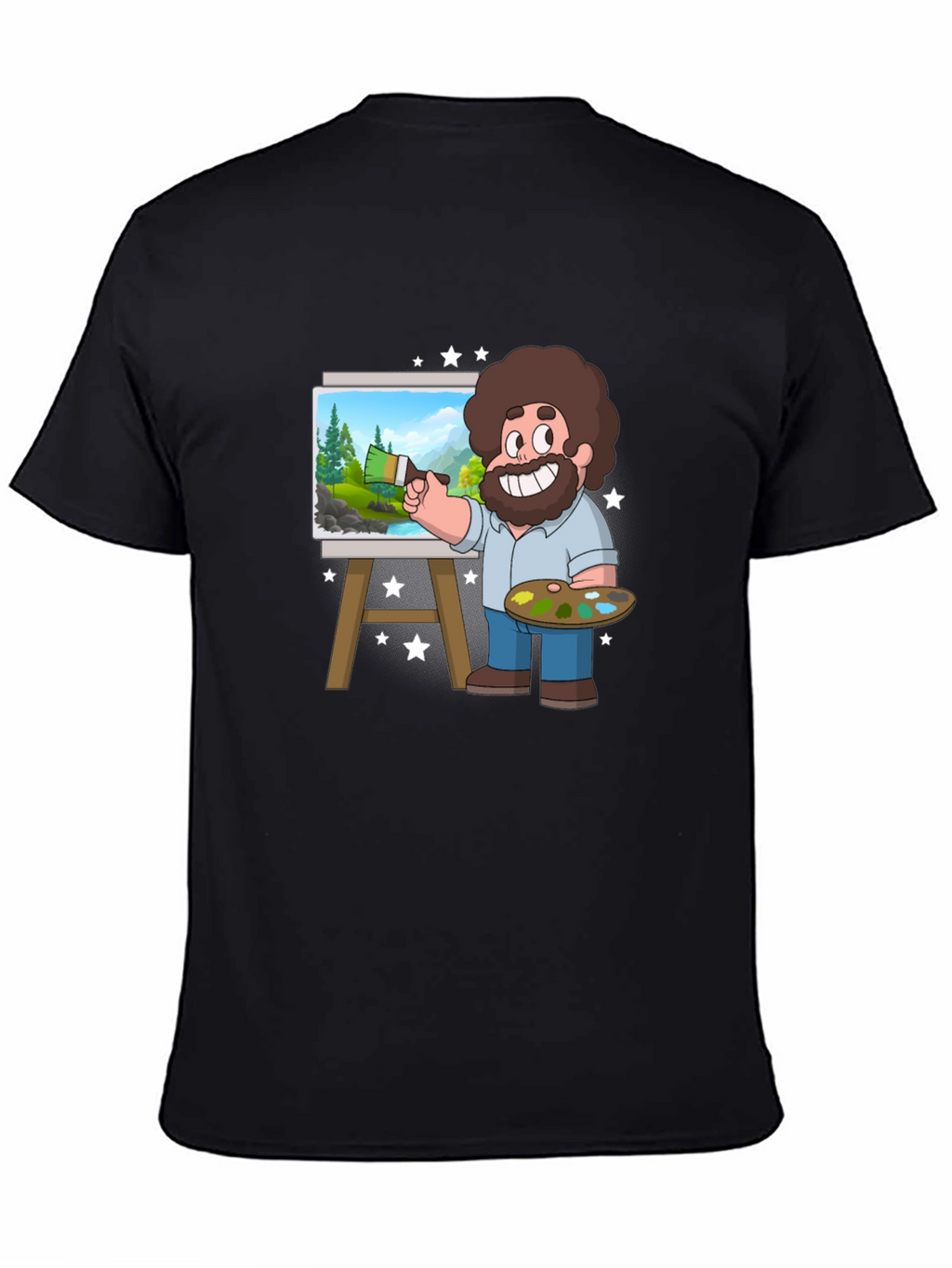 Bob Ross Cartoon Art Black T-Shirt