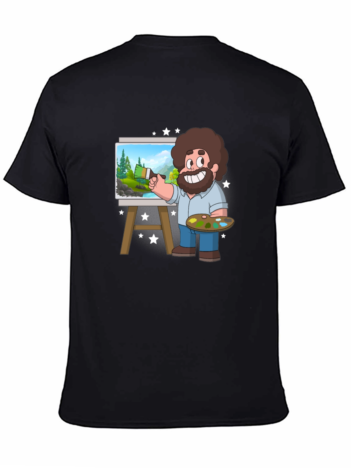 Bob Ross Cartoon Art Black T-Shirt