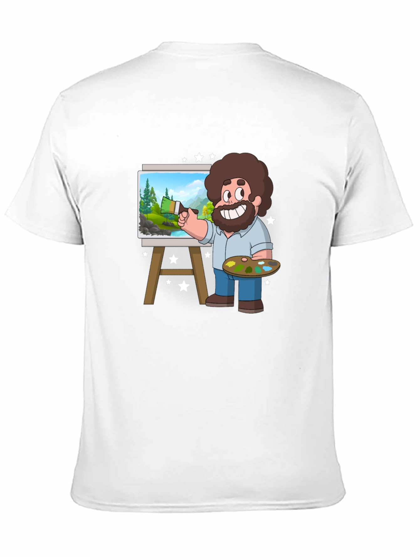 Bob Ross Cartoon Art Black T-Shirt