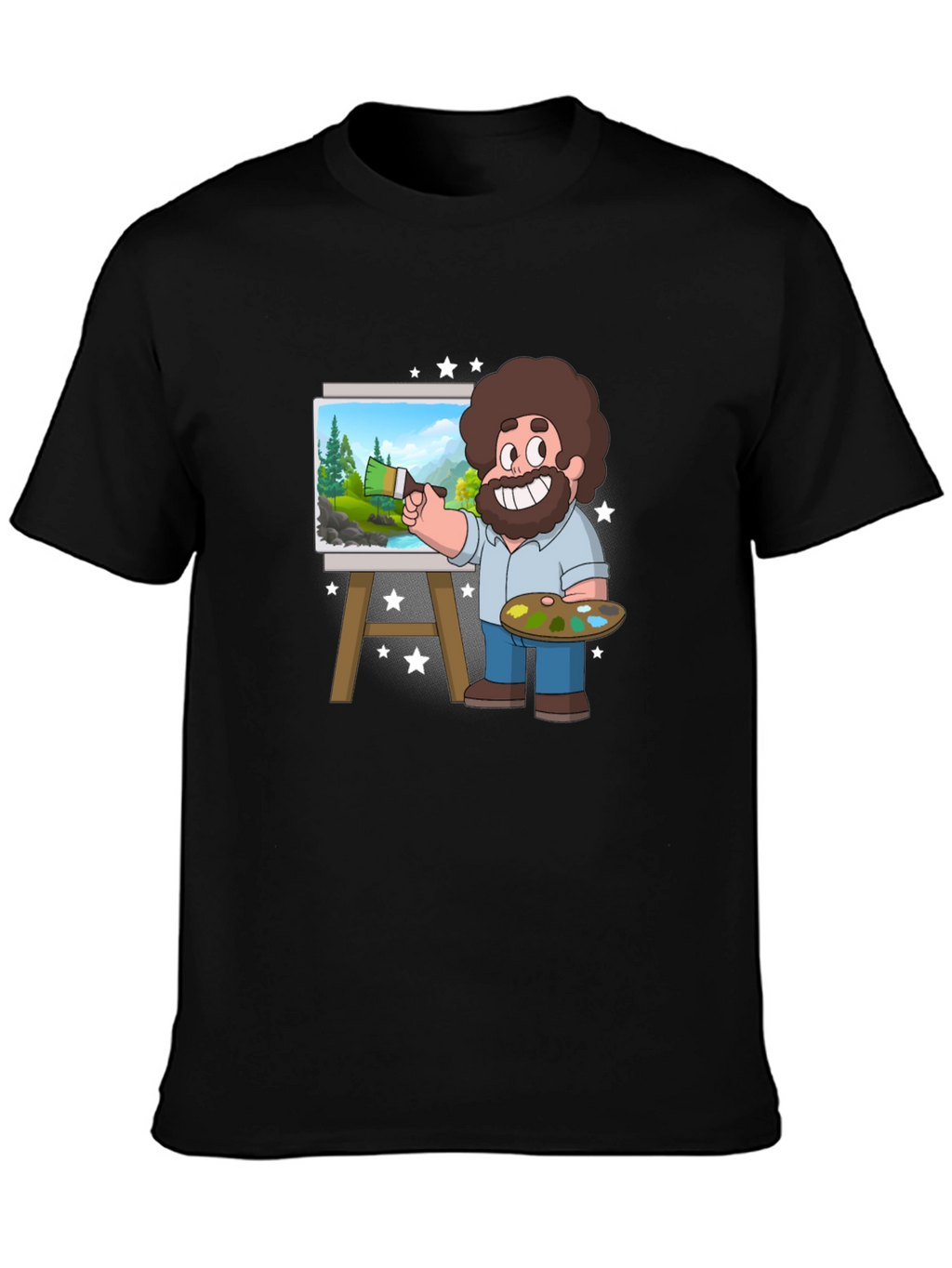 Bob Ross Cartoon Art Black T-Shirt