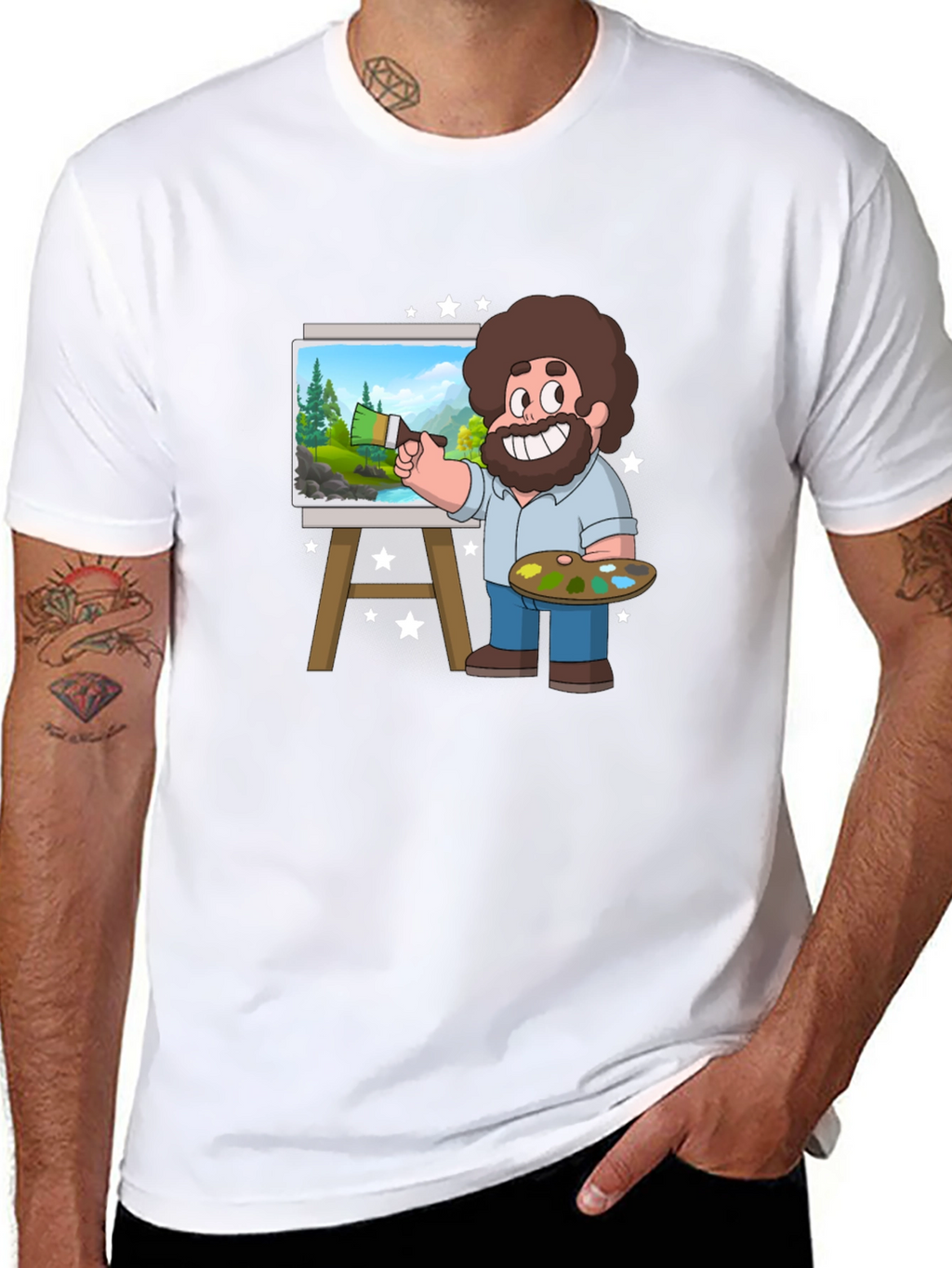 Bob Ross Cartoon Art Black T-Shirt