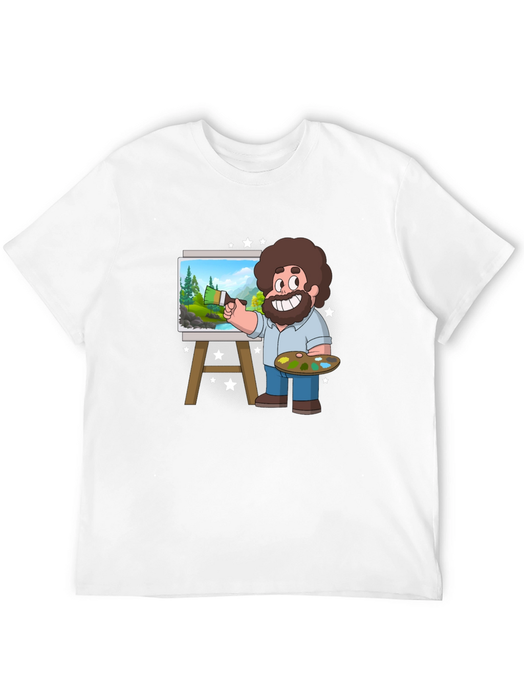 Bob Ross Cartoon Art Black T-Shirt