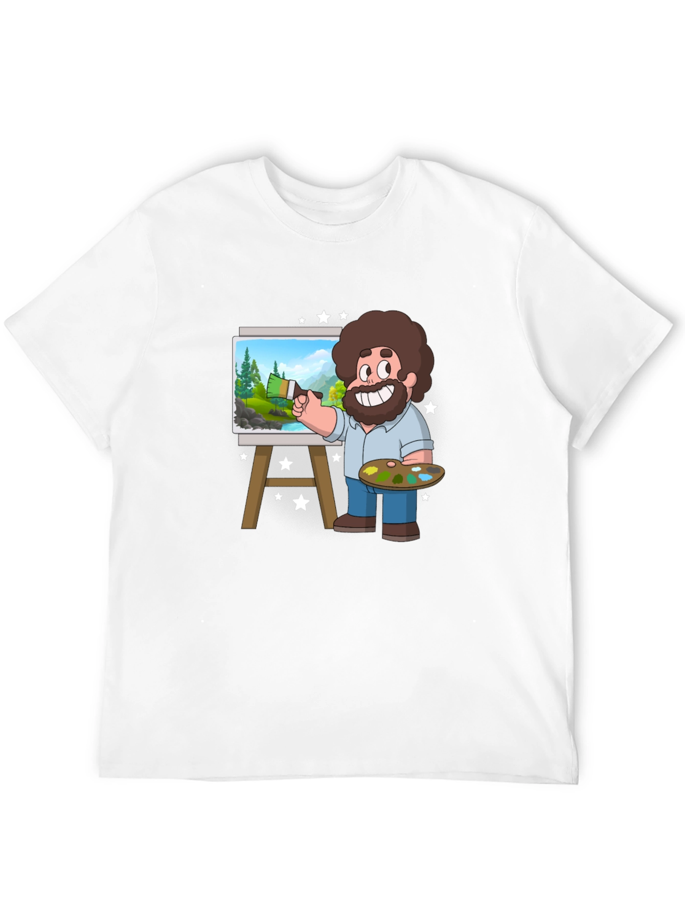 Bob Ross Cartoon Art Black T-Shirt