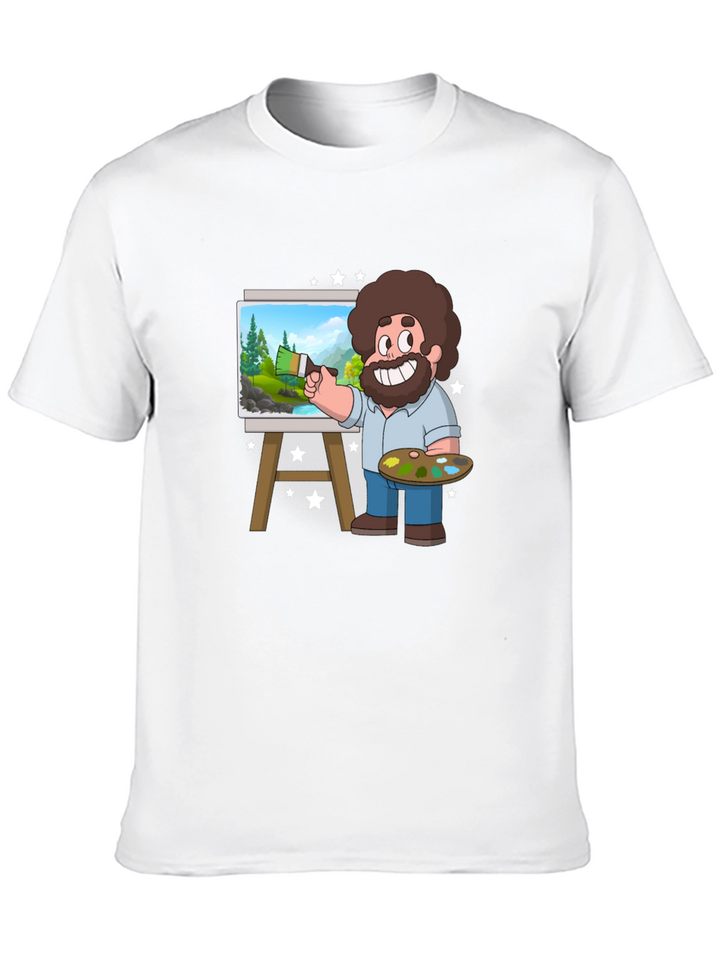 Bob Ross Cartoon Art Black T-Shirt