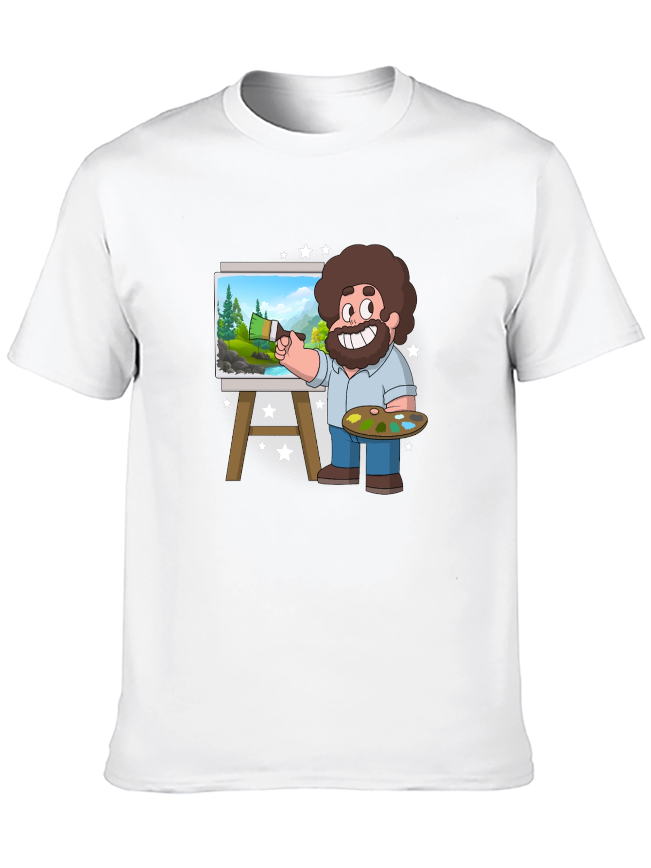Bob Ross Cartoon Art Black T-Shirt