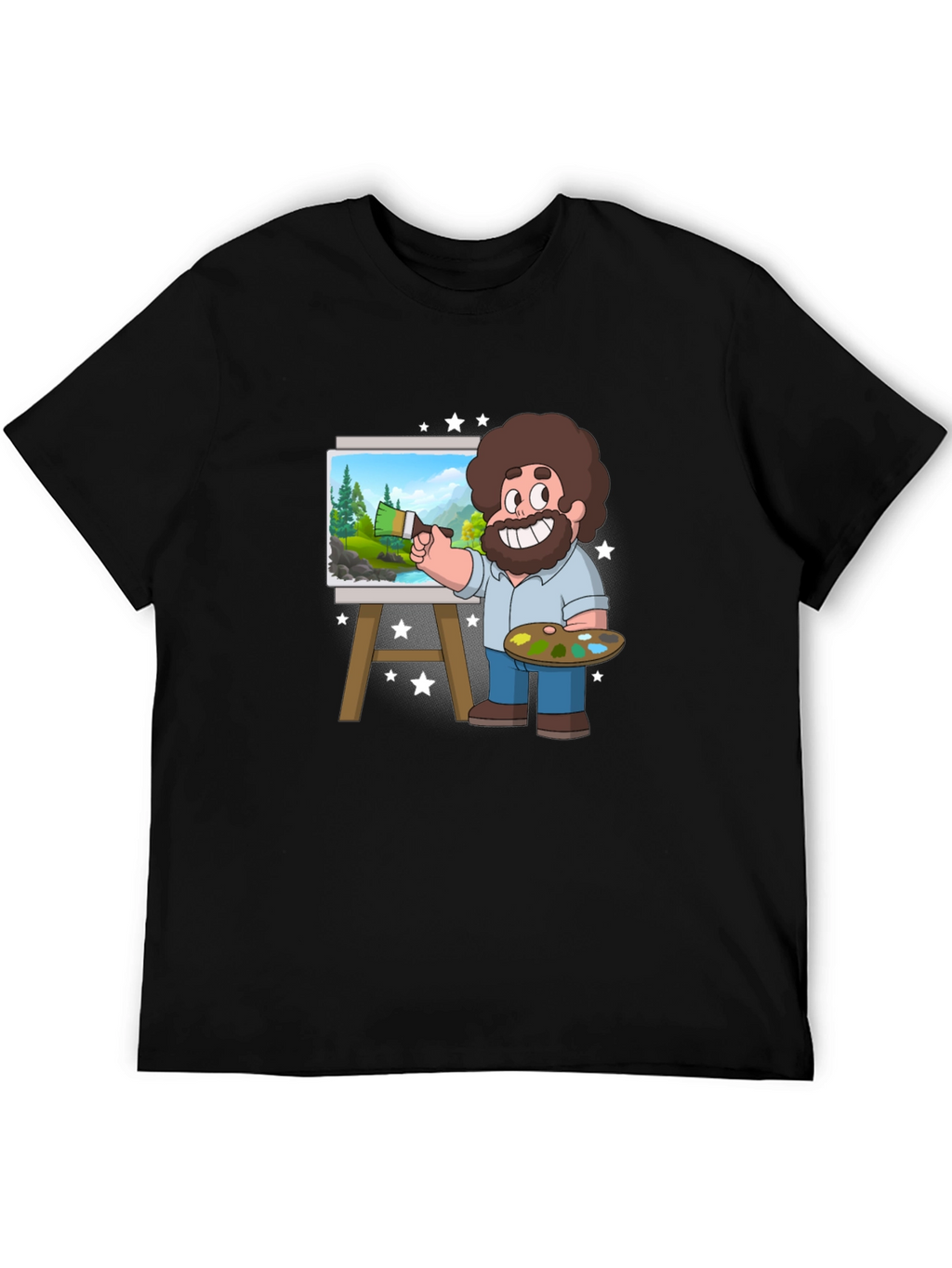 Bob Ross Cartoon Art Black T-Shirt