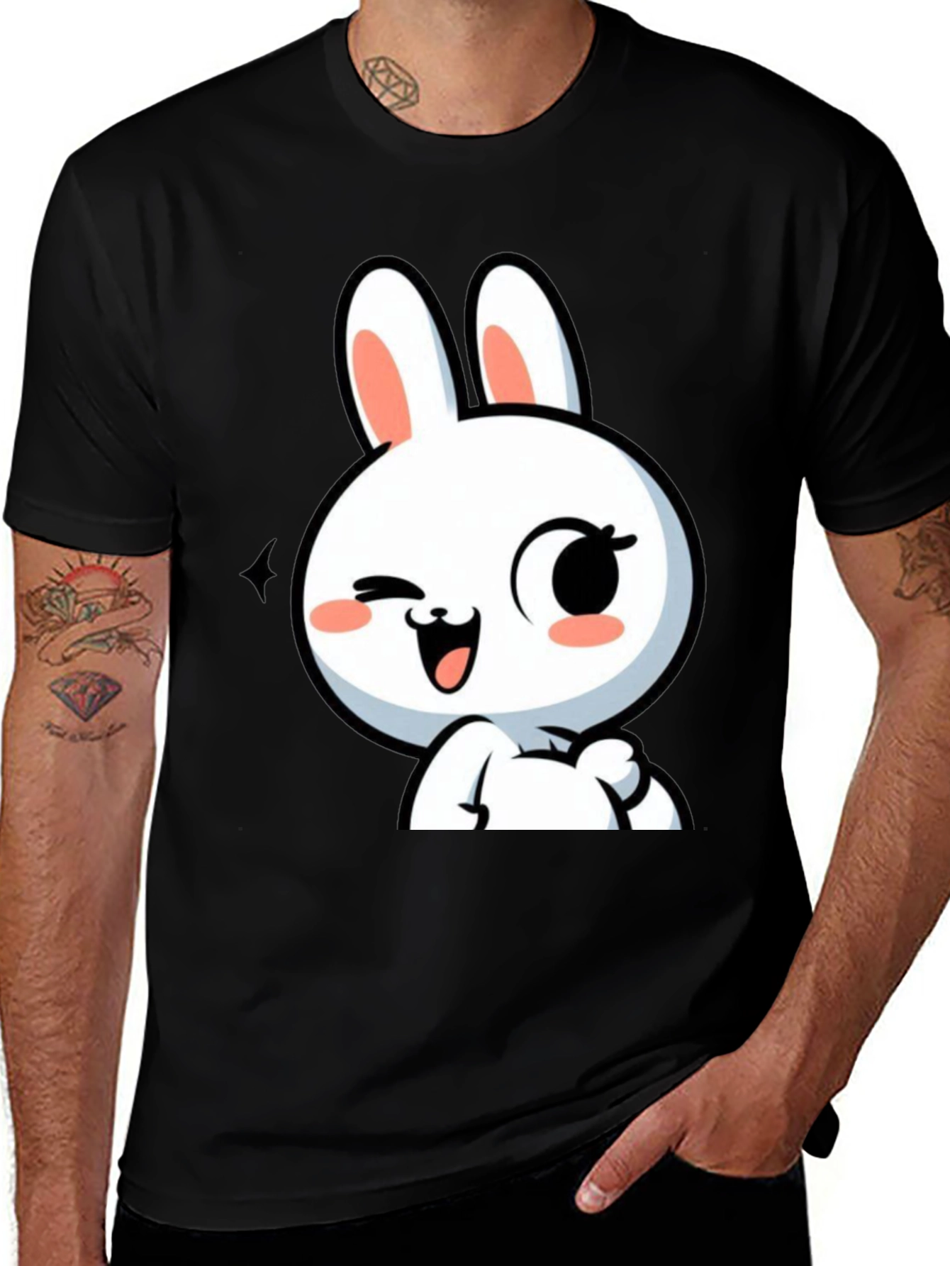 Cute Bunny Graphic Black T-Shirt