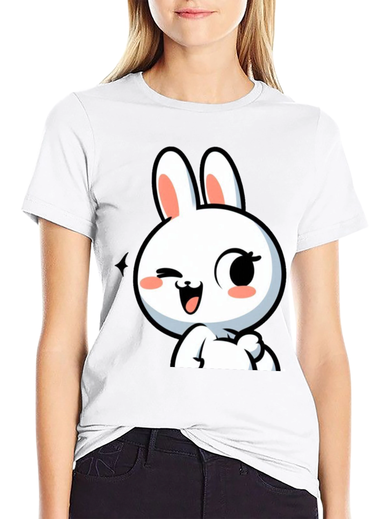 Cute Bunny Graphic Black T-Shirt