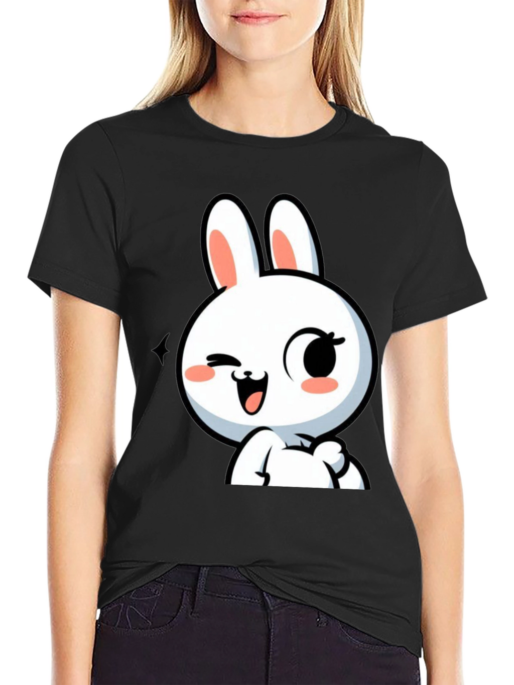 Cute Bunny Graphic Black T-Shirt