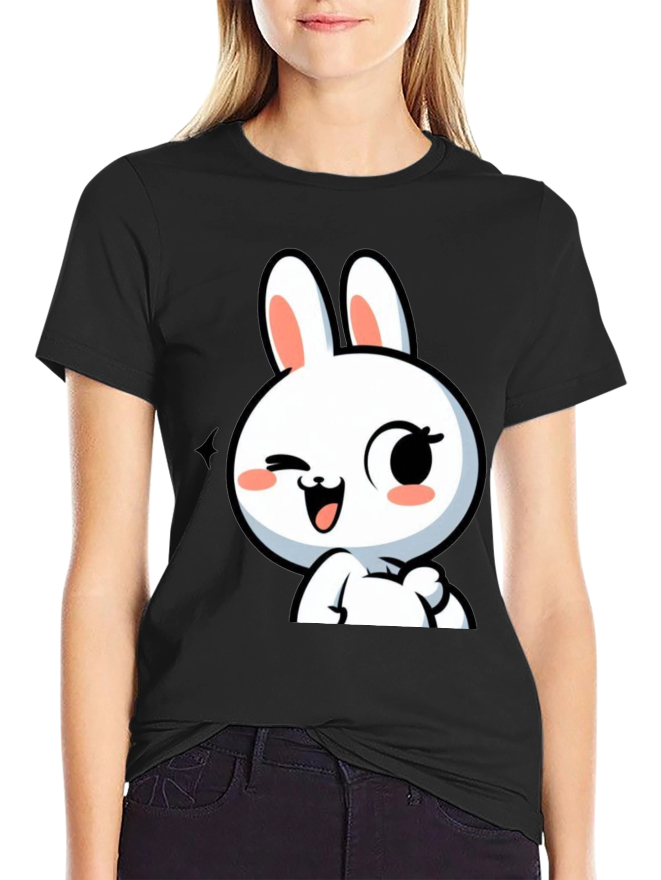 Cute Bunny Graphic Black T-Shirt