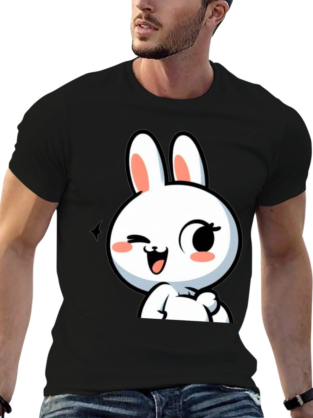 Cute Bunny Graphic Black T-Shirt