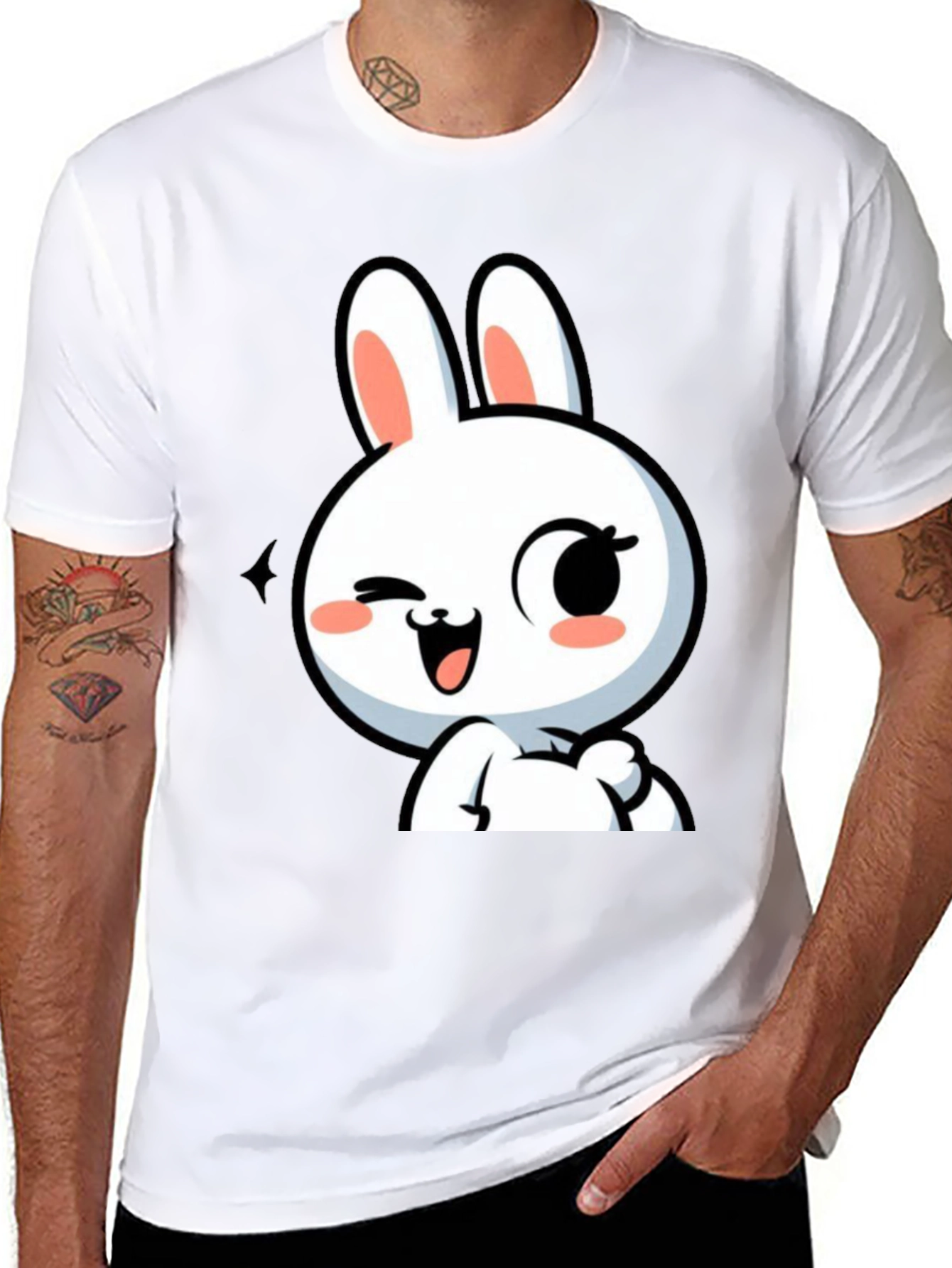 Cute Bunny Graphic Black T-Shirt