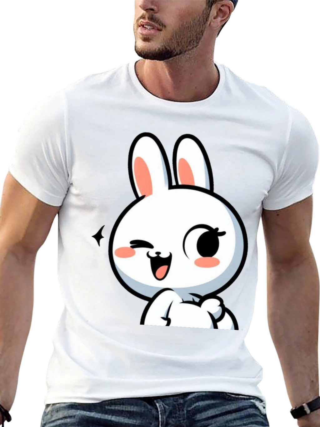 Cute Bunny Graphic Black T-Shirt