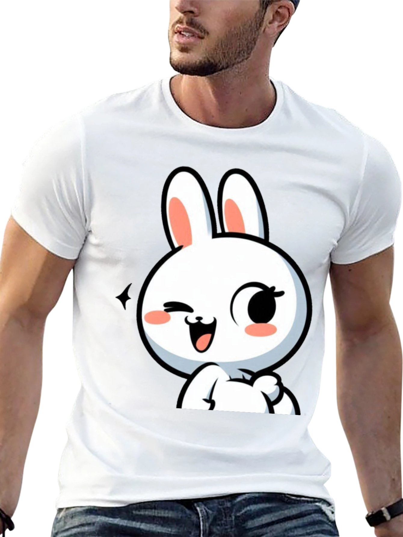 Cute Bunny Graphic Black T-Shirt