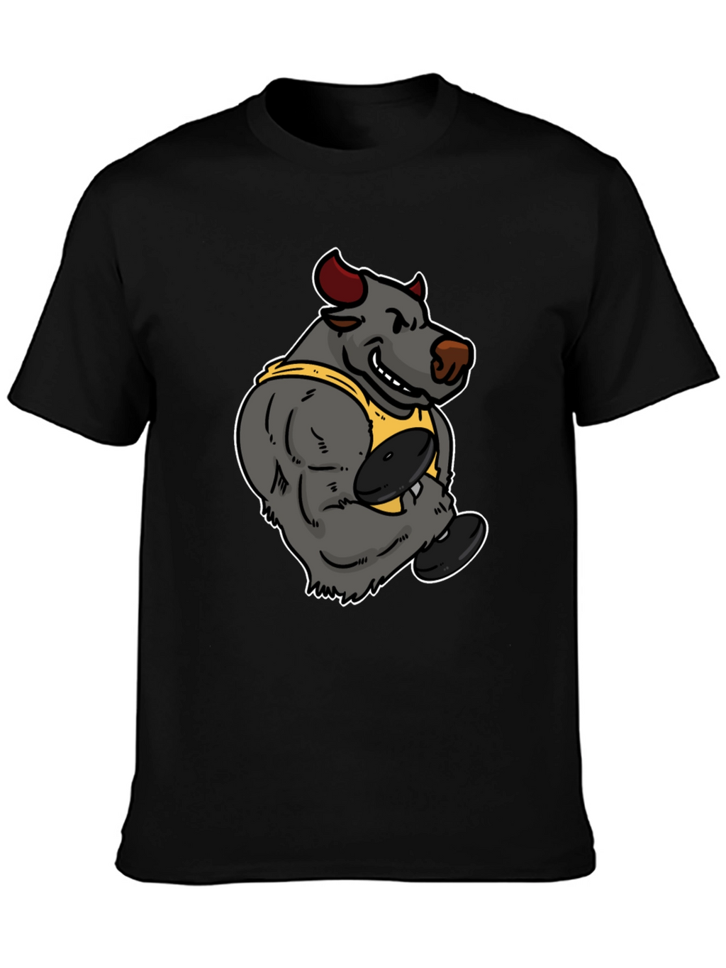Cartoon Bull Weightlifter Graphic Tee