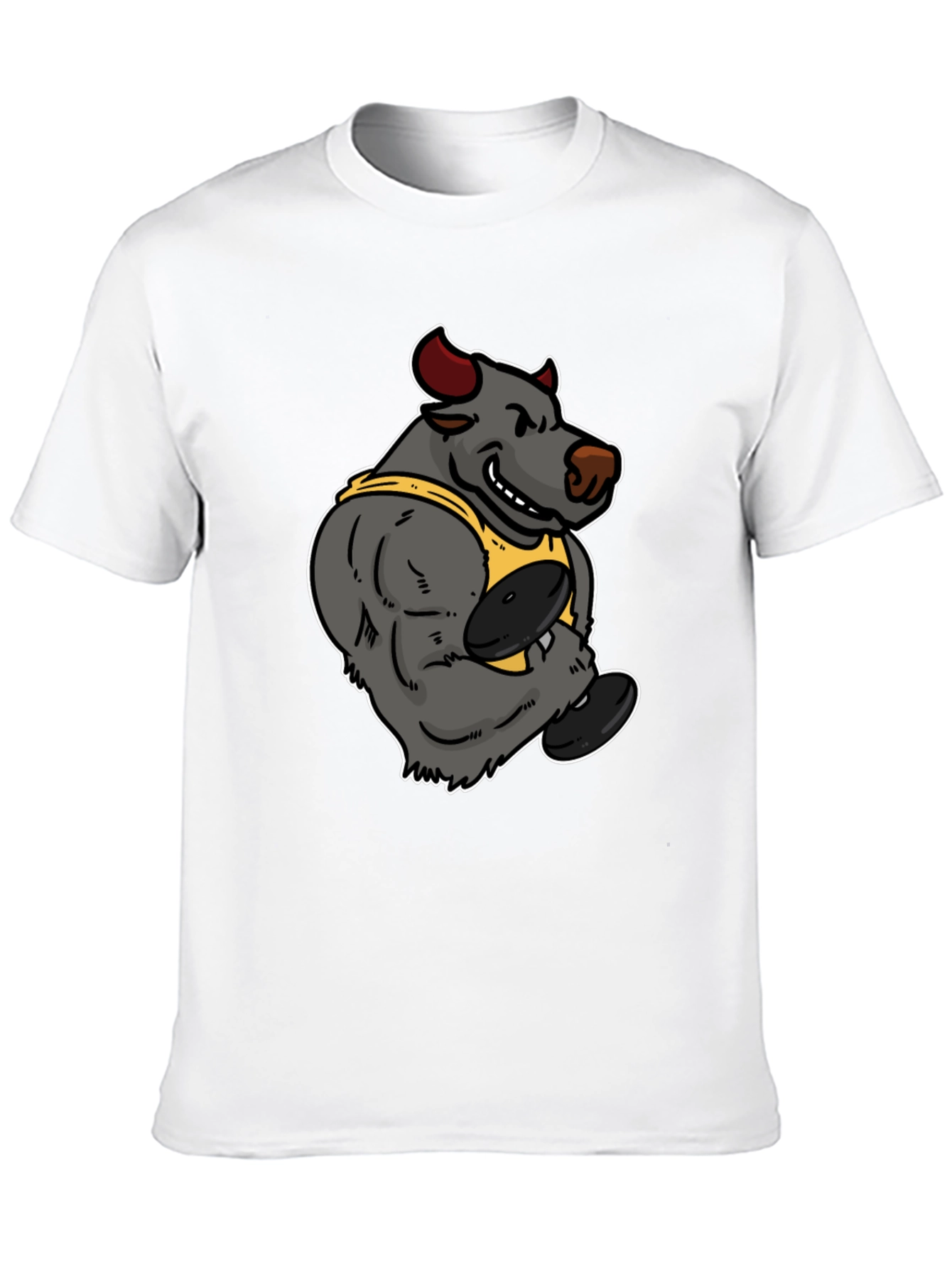 Cartoon Bull Weightlifter Graphic Tee